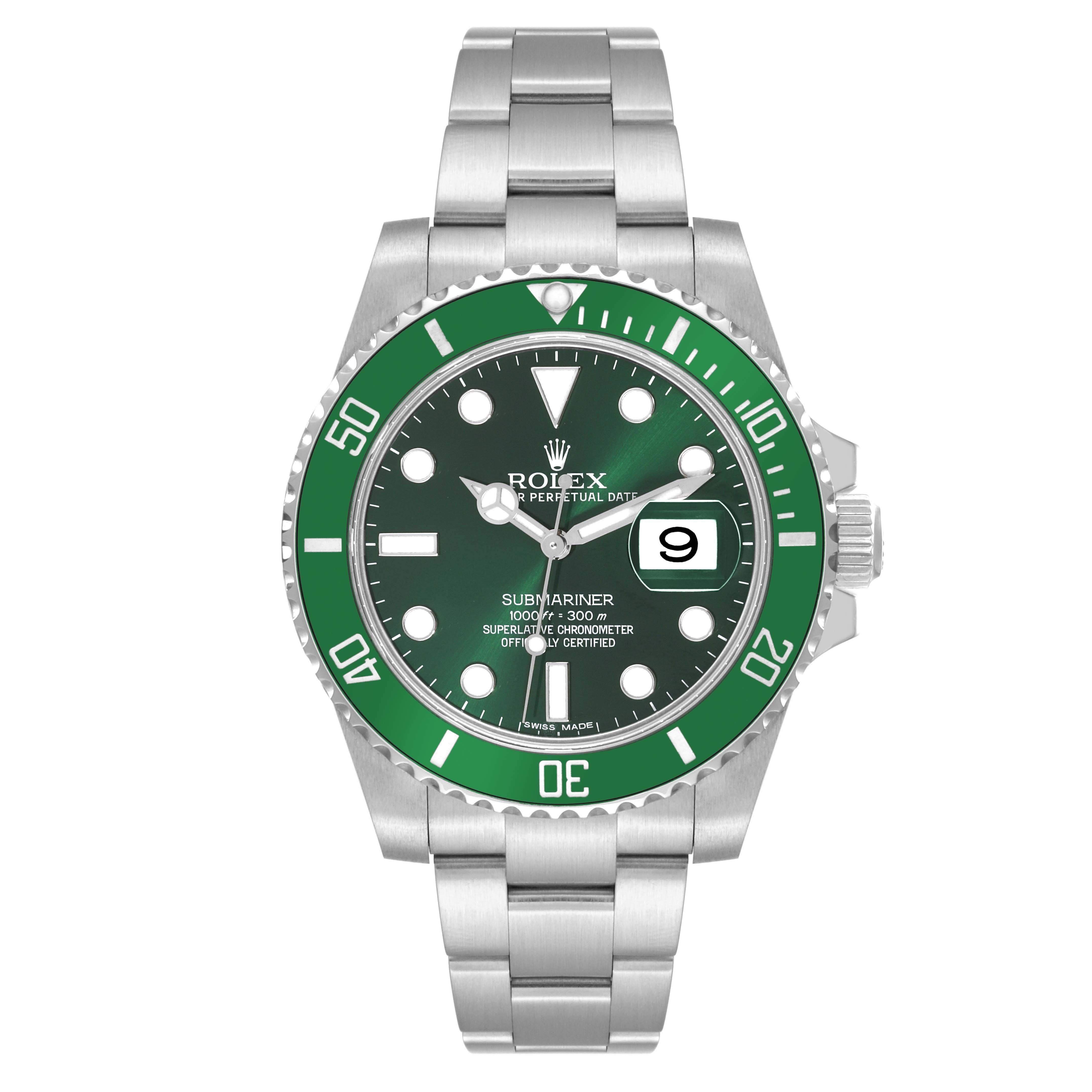 Rolex Submariner Hulk Green Dial Steel Mens Watch 116610LV For Sale 1