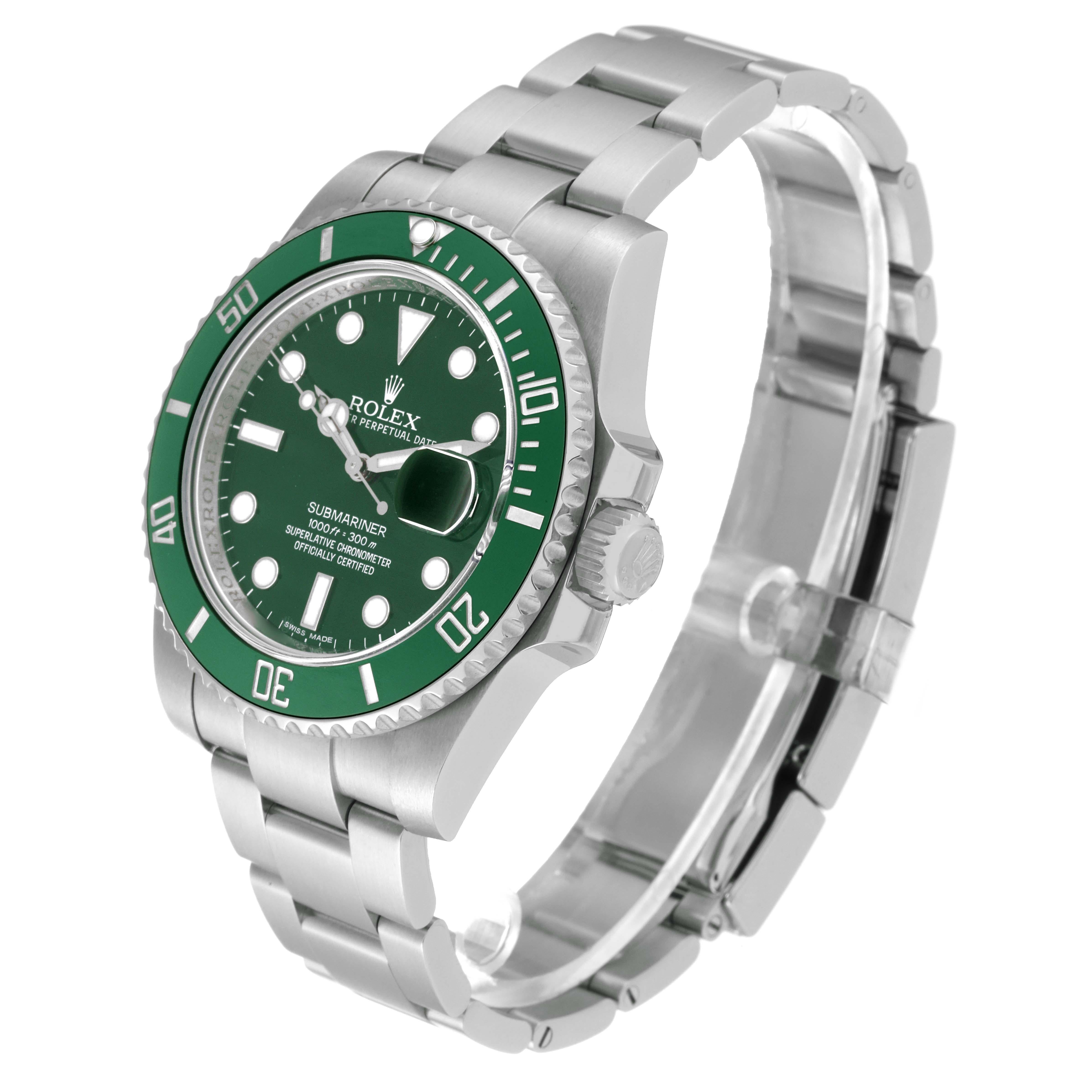 Rolex Submariner Hulk Green Dial Steel Mens Watch 116610LV For Sale 2