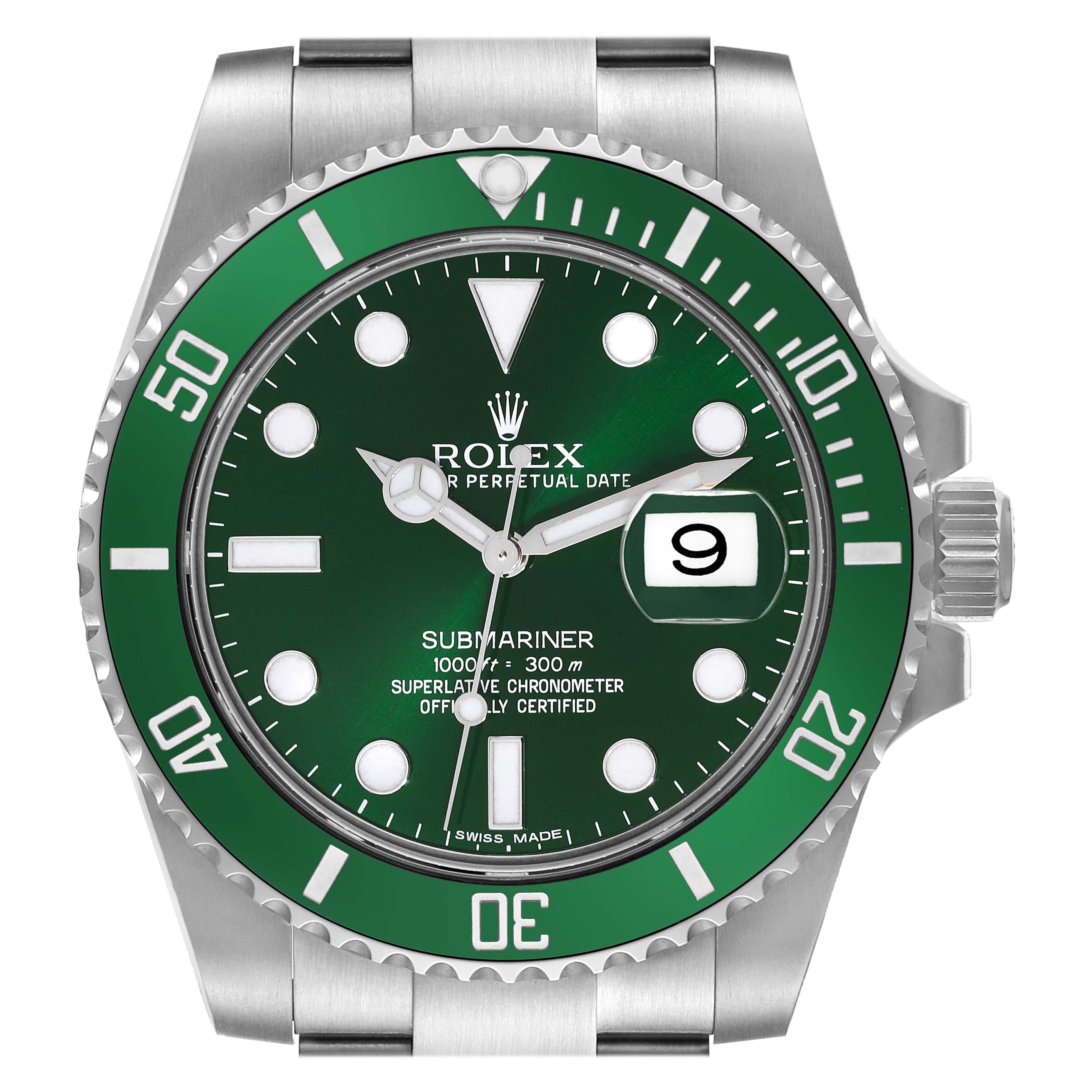Rolex Submariner Hulk Green Dial Steel Mens Watch 116610LV