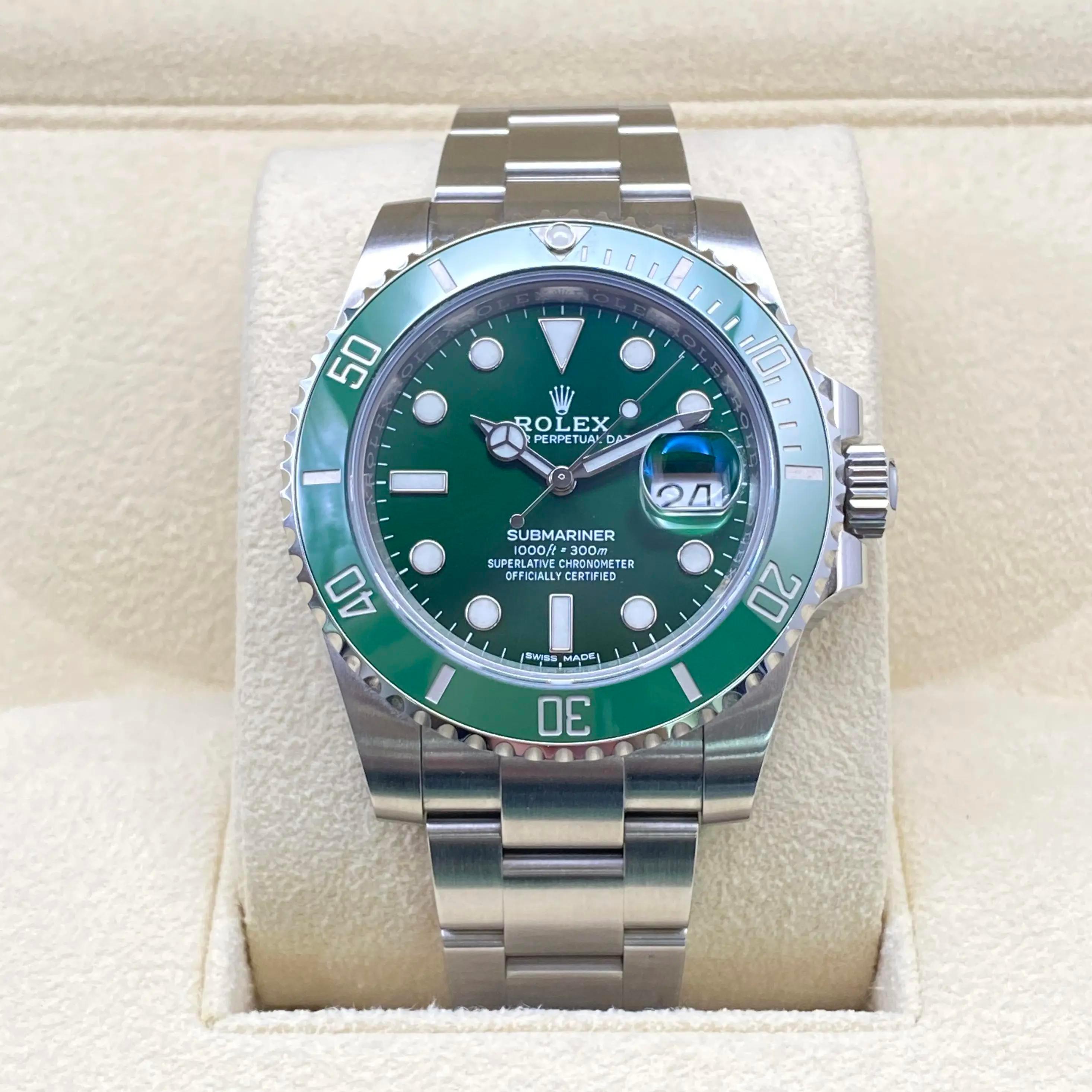 Rolex Submariner Hulk Green Steel Ceramic Automatic Mens Watch B&P 116610LV In Excellent Condition In New York, NY