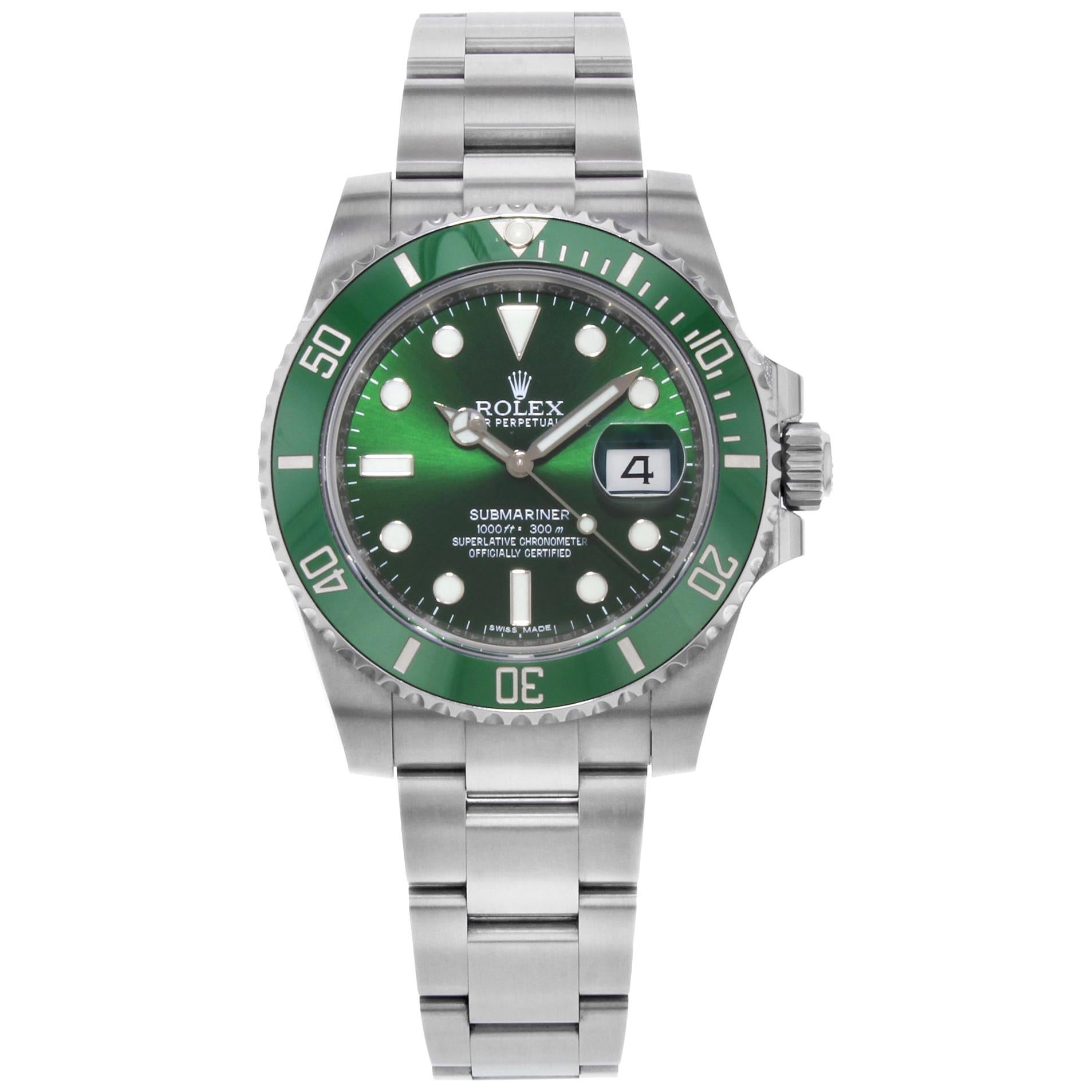 Rolex Submariner Hulk Green Steel Ceramic Automatic Men's Watch 116610LV at  1stDibs | 116610lv for sale