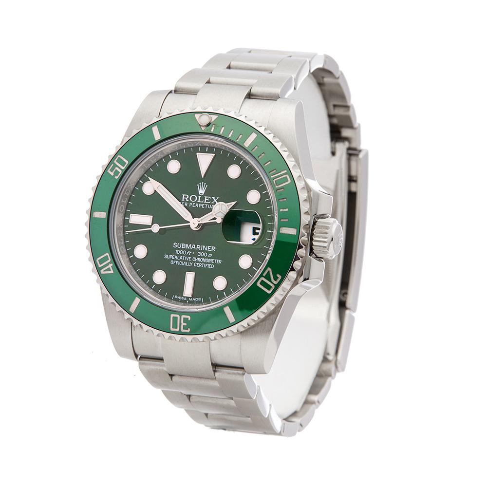 Reference: W5321
Manufacturer: Rolex
Model: Submariner
Model Reference: 116610LV
Age: 16th March 2016
Gender: Men's
Box and Papers: Box, Manuals and Guarantee
Dial: Green
Glass: Sapphire Crystal
Movement: Automatic
Water Resistance: To Manufacturers