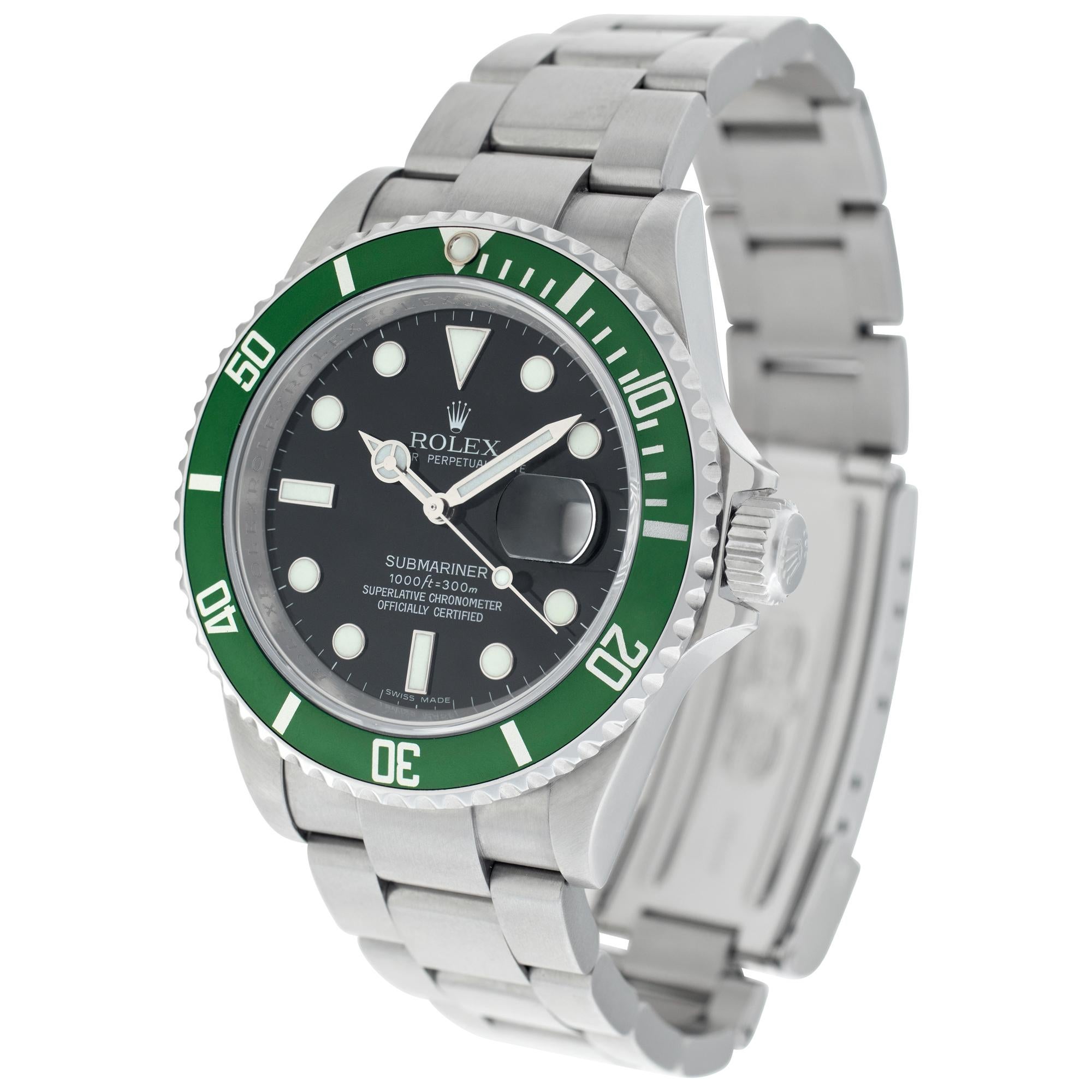 Rolex Submariner Kermit in stainless steel. Auto w/ sweep seconds and date. 40 mm case size. **Bank wire only at this price** Ref 16610lv. Circa 2009. Fine Pre-owned Rolex Watch. Certified preowned Sport Rolex Submariner Kermit 16610lv watch is made