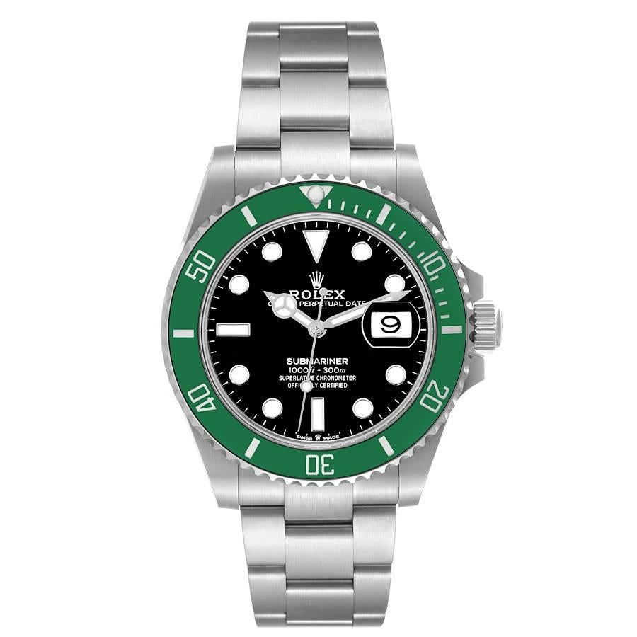 Rolex Submariner Kermit Green Ceramic Bezel Mens Watch 126610LV Unworn. Officially certified chronometer automatic self-winding movement. Paramagnetic blue Parachrom hairspring. High-performance Paraflex shock absorbers. Stainless steel oyster case