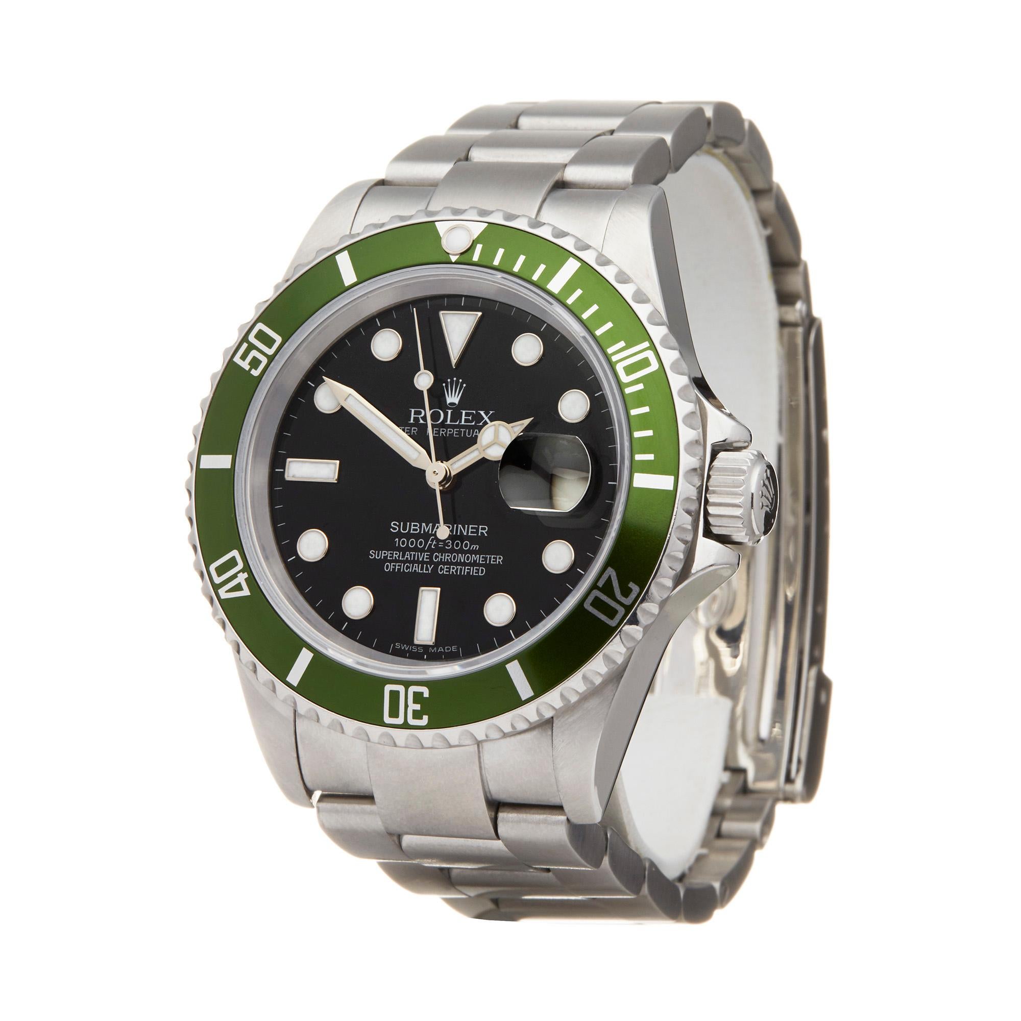 Ref: W5909
Manufacturer: Rolex
Model: Submariner
Model Ref: 16610LV
Age: 12 December 2006
Gender: Mens
Complete With: Box, Manuals & Guarantee
Dial: Black
Glass: Plexiglass
Movement: Automatic
Water Resistance: To Manufacturers Specifications
Case: