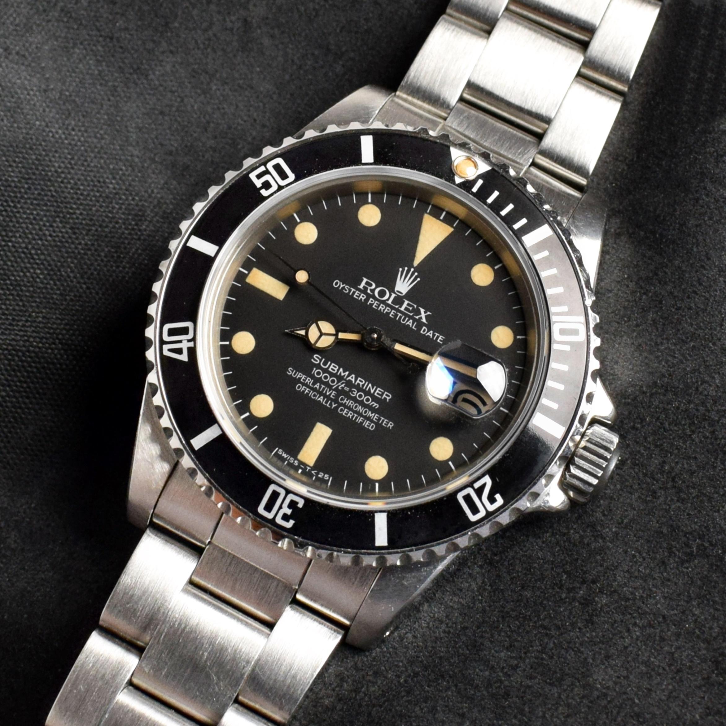 Brand: Rolex
Model: 16800
Year: 1981
Serial number: 66xxxxx
Reference: C03452

Case: Show heavy sign of wear super strong case with slight polish from previous; inner case back stamped 16800

Dial: Excellent Aged Condition Matte Dial where the lumes