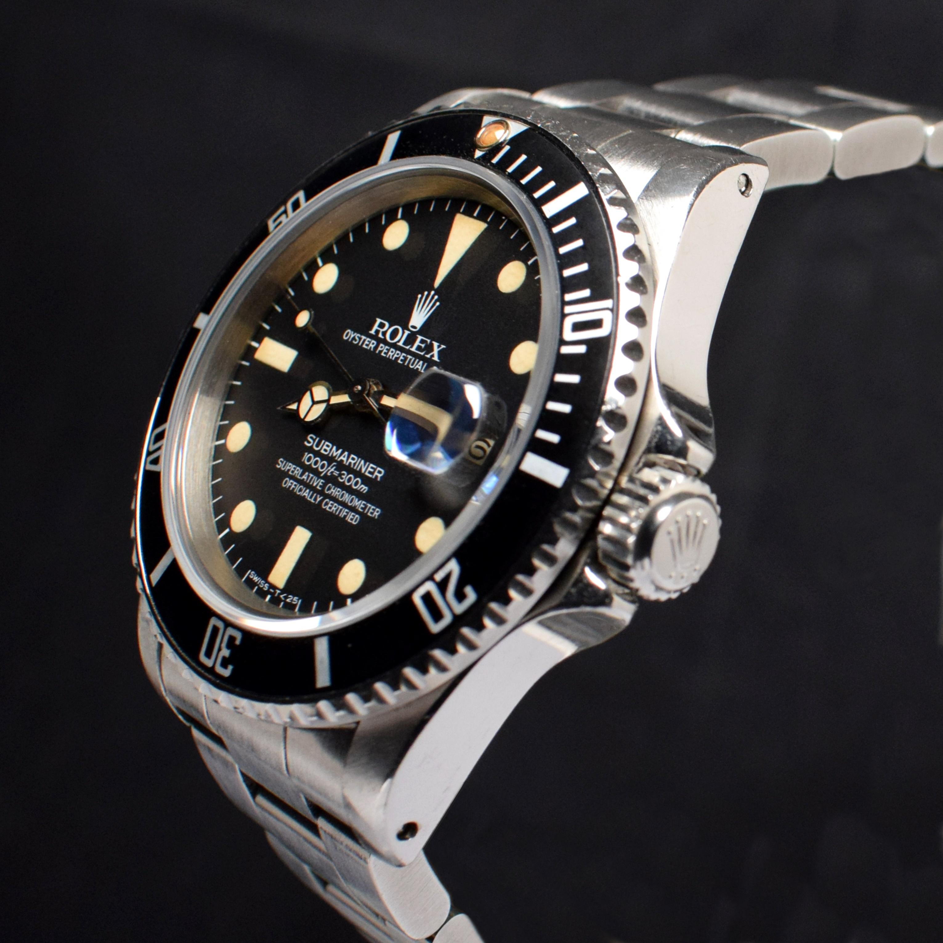 Women's or Men's Rolex Submariner Matte Black Dial Creamy 16800 Steel Automatic Watch 1981
