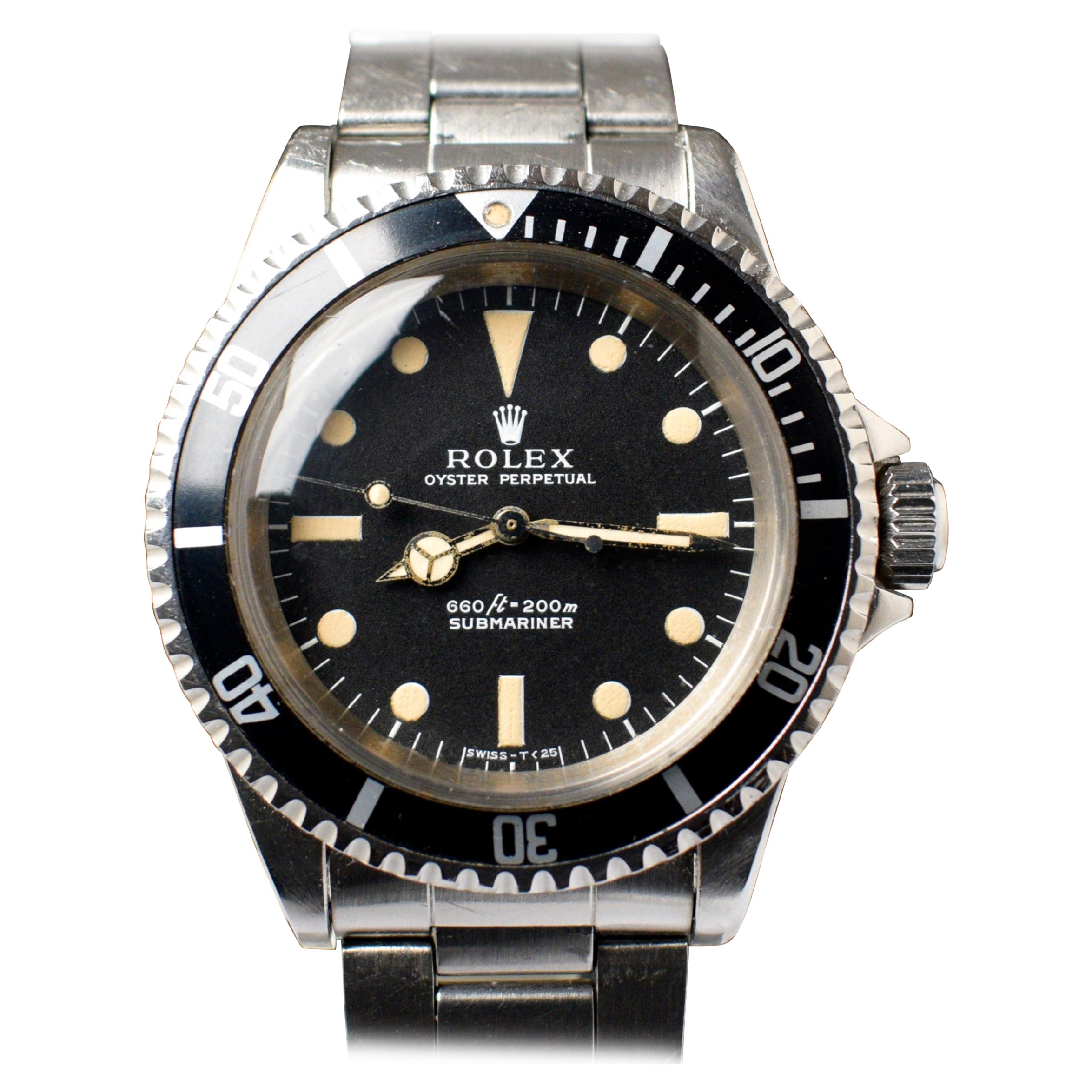 Montre automatique Rolex Submariner à cadran mat en acier 5513 et étiquette en papier, 1970
