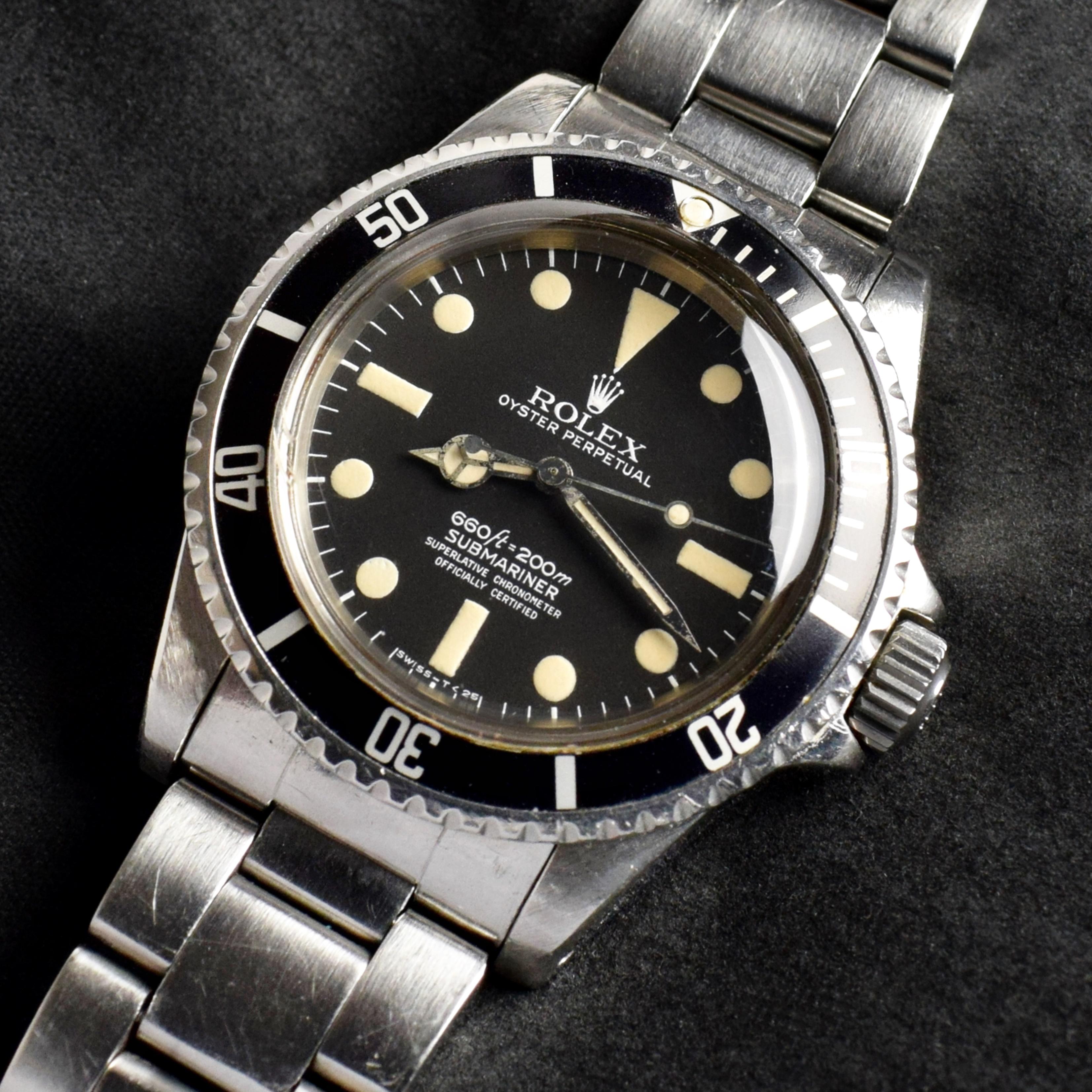 Brand: Vintage Rolex
Model: 5512
Year: 1977
Serial number: 52xxxxx
Reference: OT1476

Case: Show sign of wear with slight polish from previous w/ 5513 stamped on inner case back

Dial: Excellent Clean Condition Black Tritium Dial where the lumes