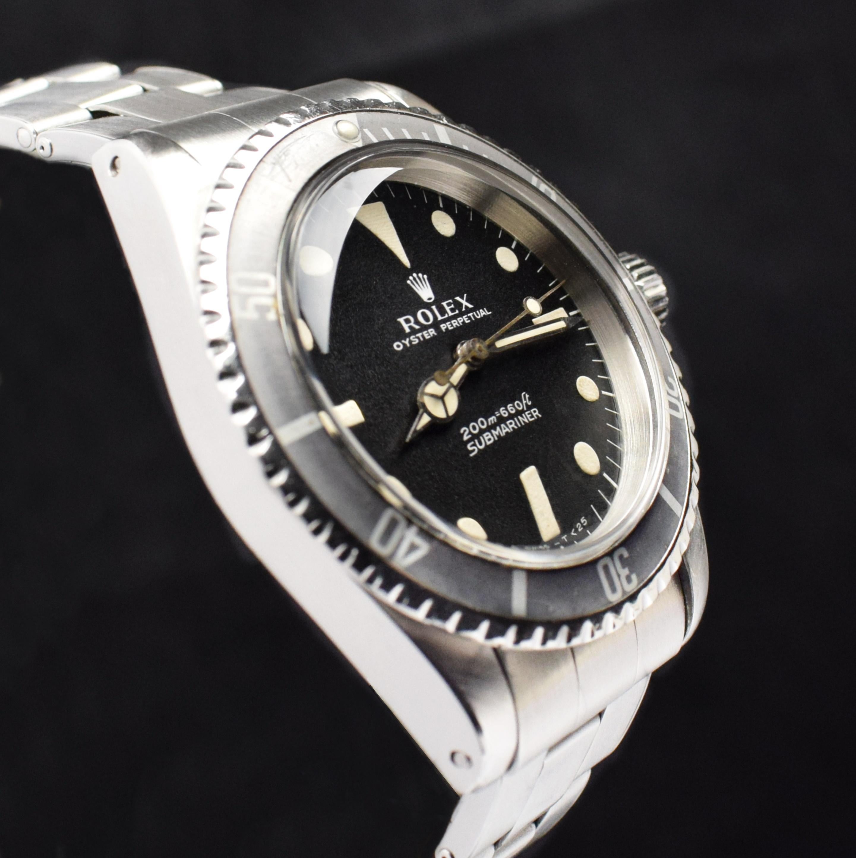 Rolex Submariner Edelstahl-Automatikuhr mit mattem Zifferblatt First 5513, 1968 für Damen oder Herren