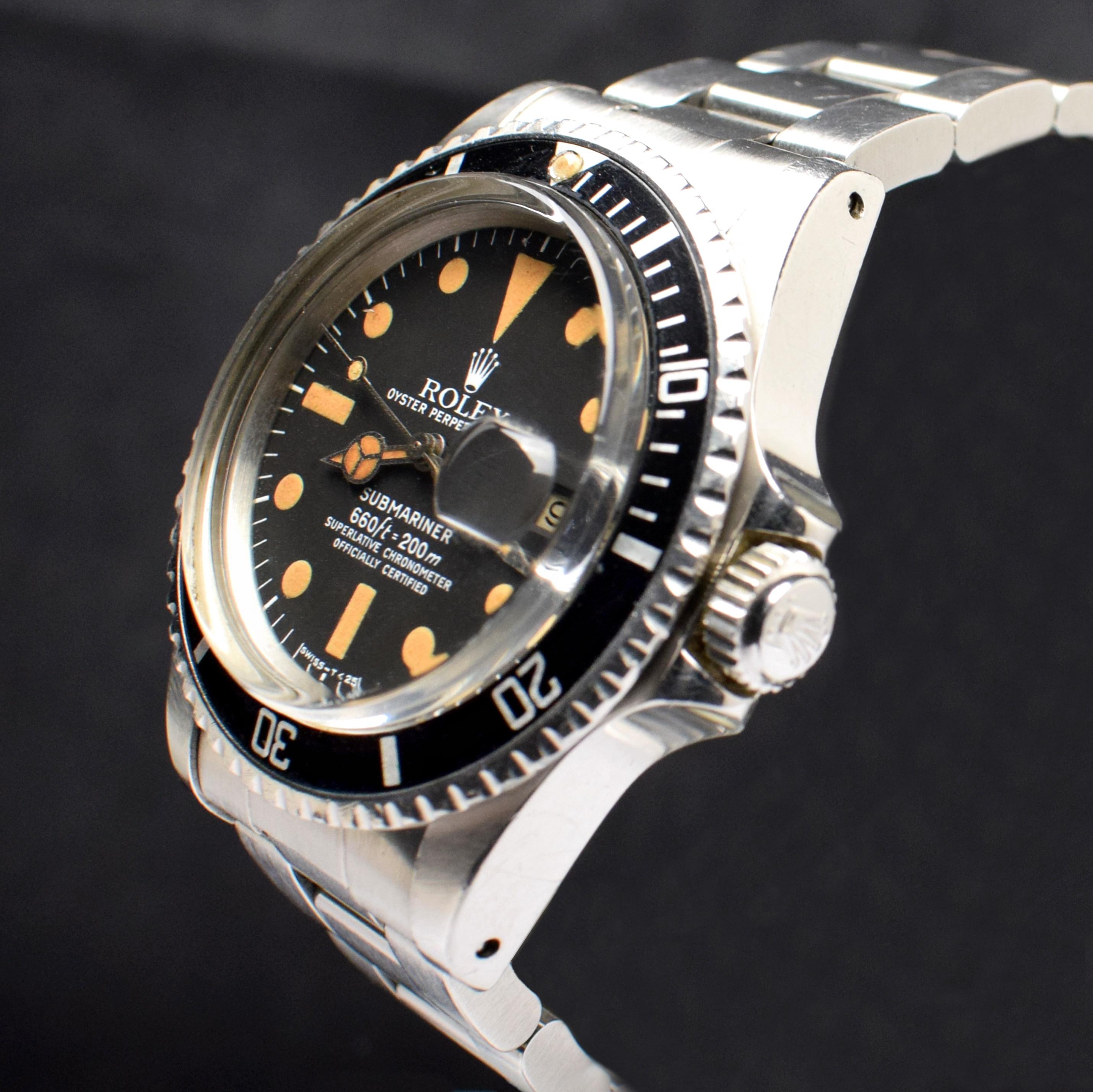 Rolex Submariner Automatikuhr mit mattem Zifferblatt und Datum 1680 aus Pumpkin-Stahl, 1978 1