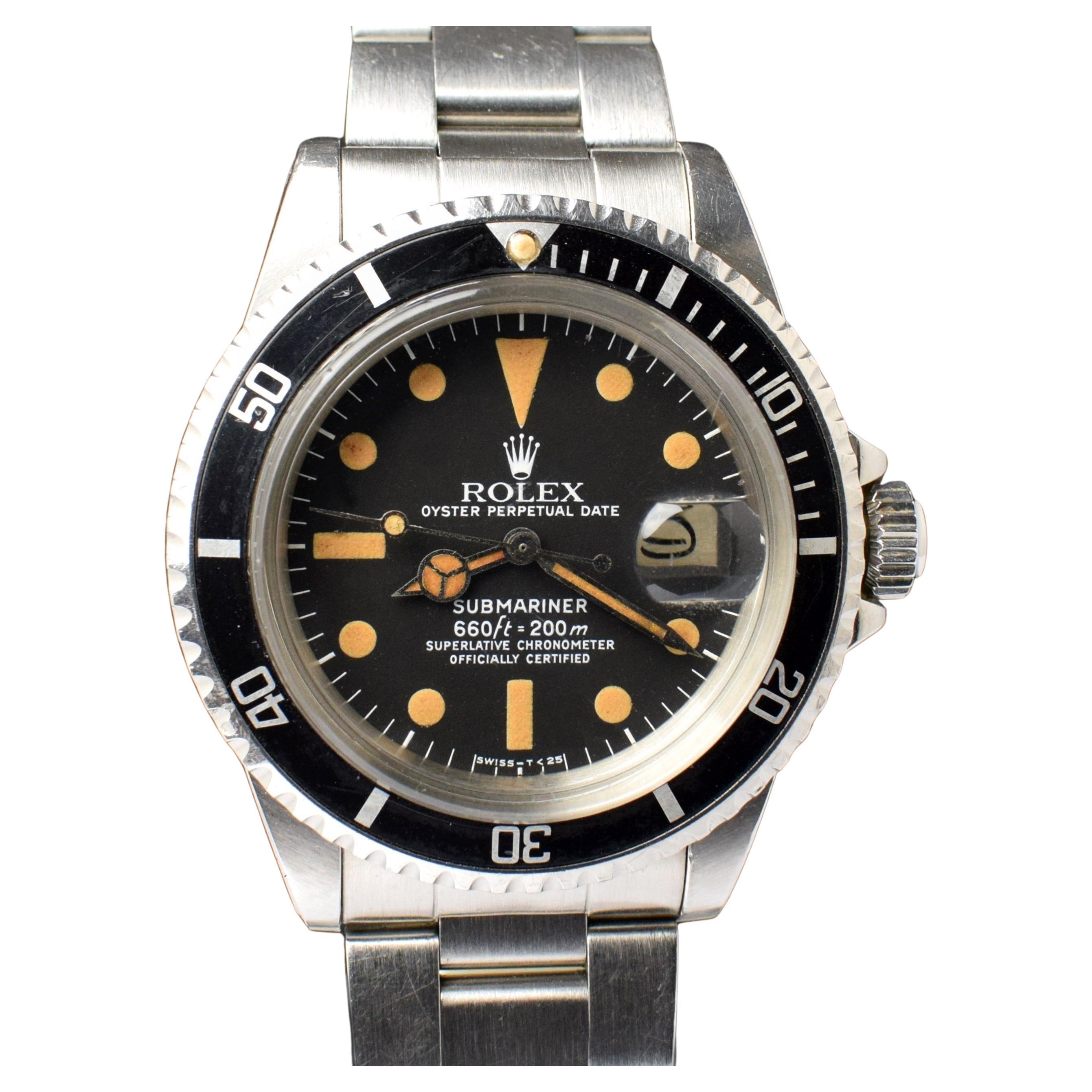 Rolex Submariner Matte Dial with Date 1680 Pumpkin Steel Automatic Watch, 1978
