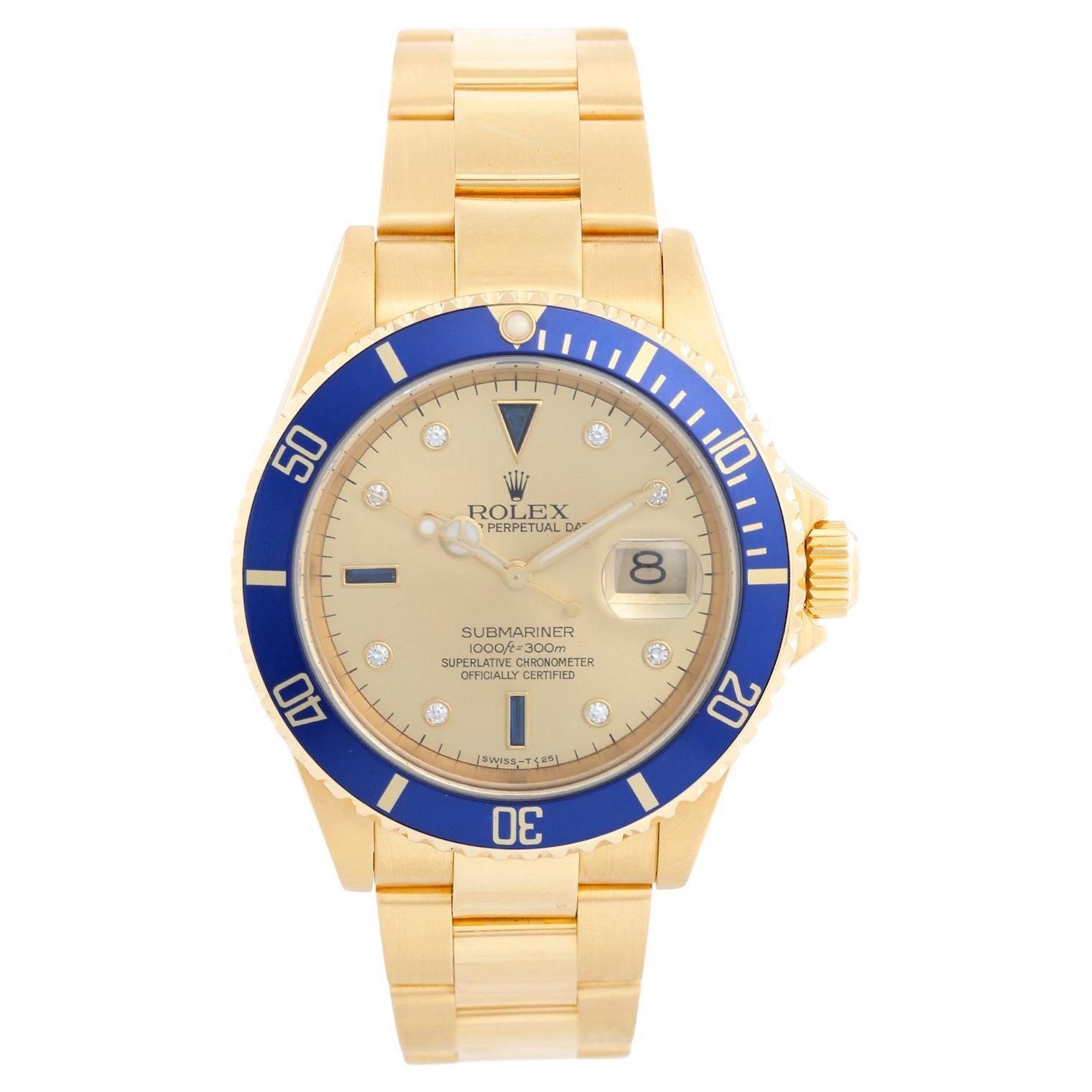 Rolex Submariner Men's 18k Gold Diver's Watch 16618 For Sale