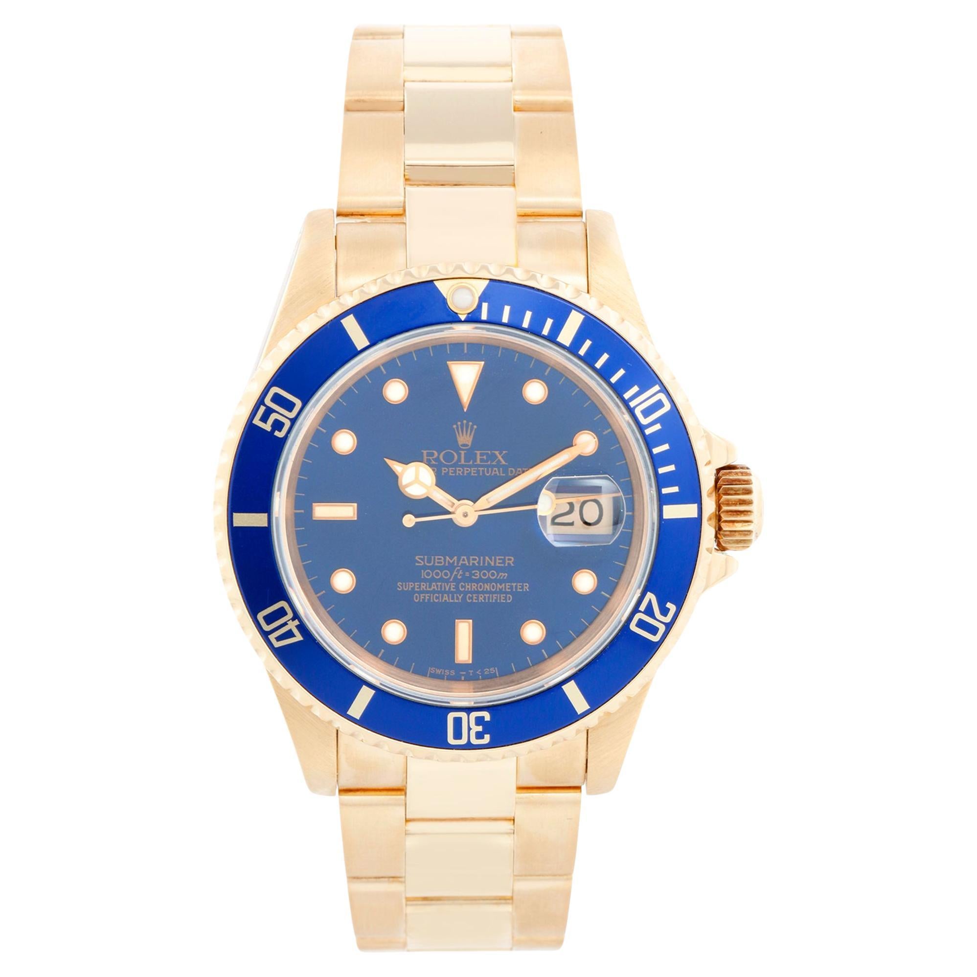 Rolex Submariner Men's 18k Gold Diver's Watch 16618 For Sale