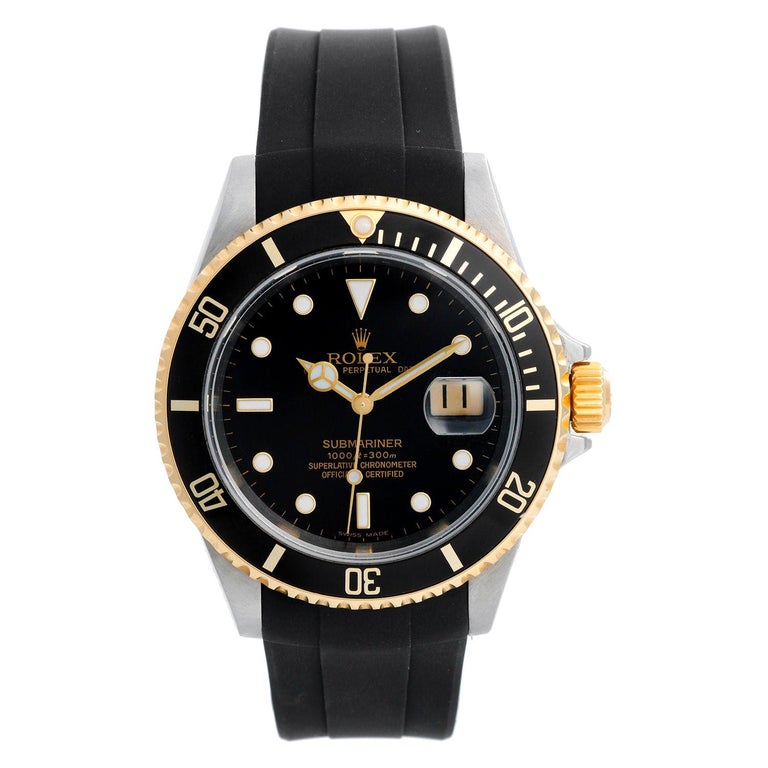 Rolex Submariner Men's 2-Tone Watch 16613 on Rubber B Strap at 1stDibs |  rolex submariner two tone rubber strap, rolex 16613 rubber strap, rubber b  rolex submariner