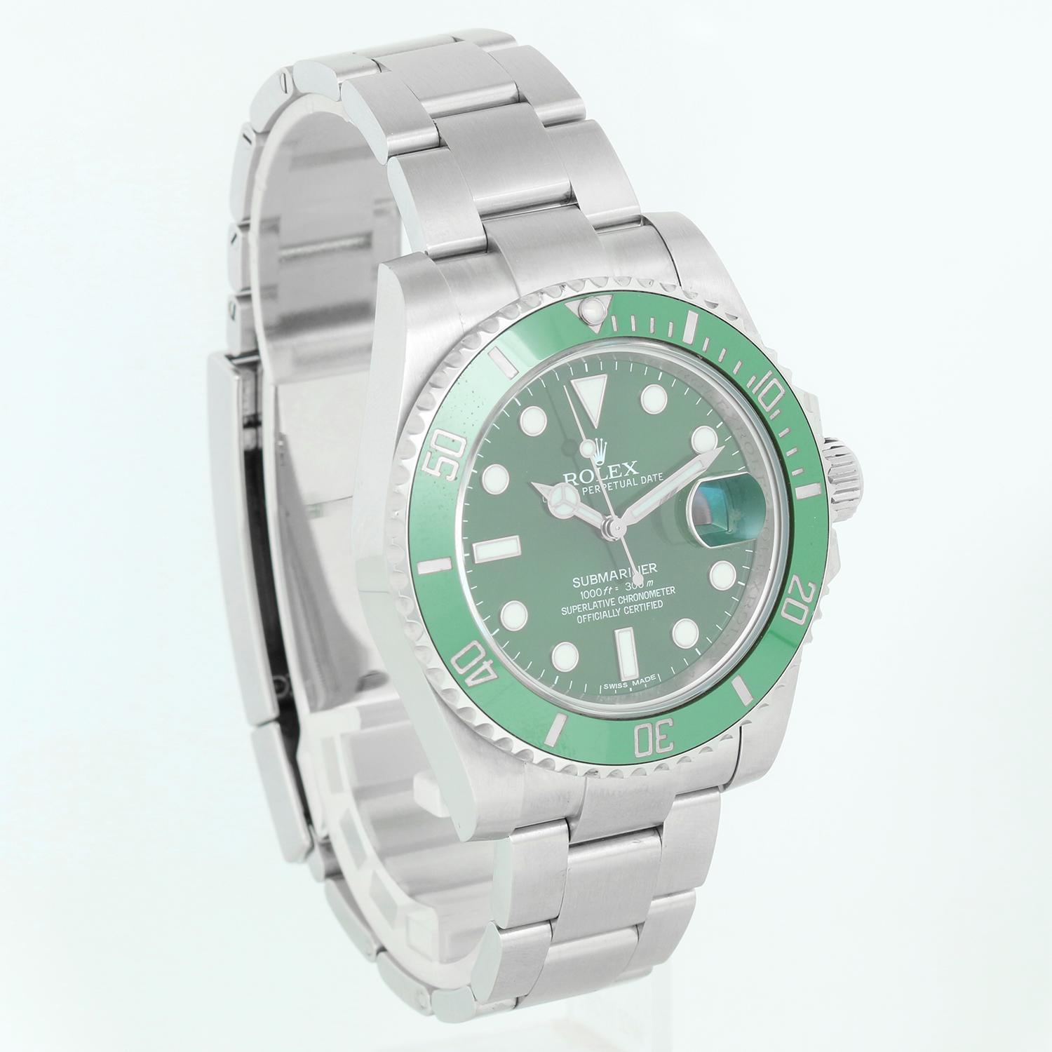 Rolex Submariner Men's Stainless Steel Green Dial Watch 116610LV In Excellent Condition In Dallas, TX