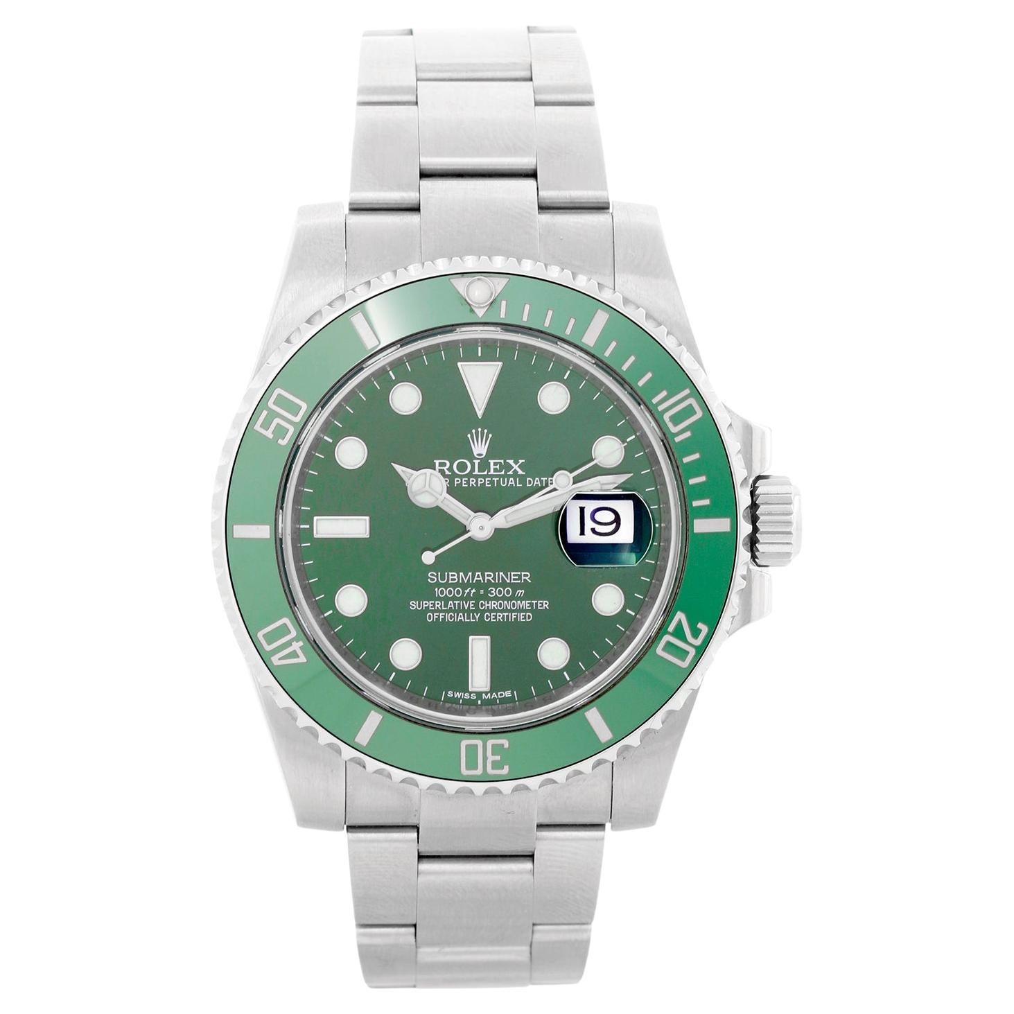 Rolex Submariner Men's Stainless Steel Hulk Green Dial Watch 116610LV