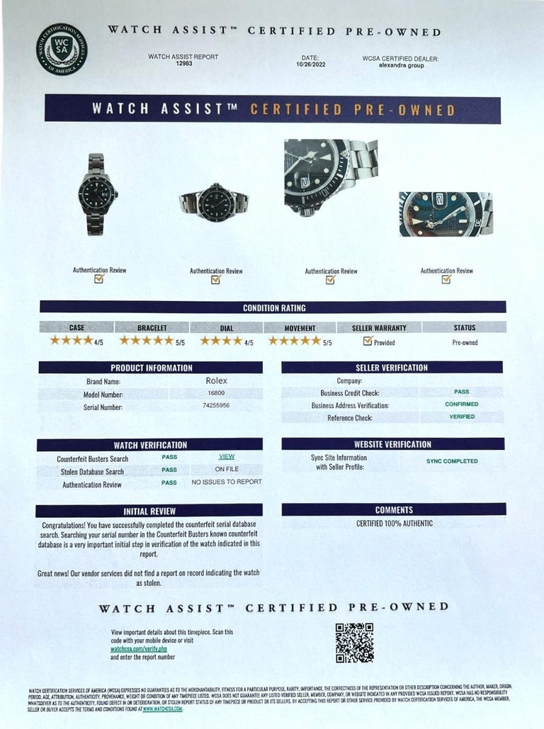 Rolex Submariner Men's Watch 16800 Black Dial Bezel 13