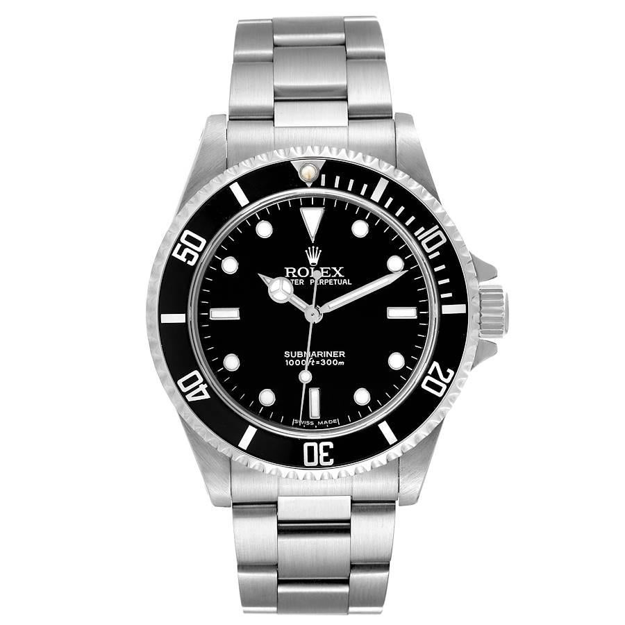 Rolex Submariner No Date 40mm 2 Liner Steel Mens Watch 14060 Box Papers. Automatic self-winding movement. Stainless steel case 40.0 mm in diameter. Rolex logo on the crown. Special time-lapse unidirectional rotating bezel. Scratch resistant sapphire