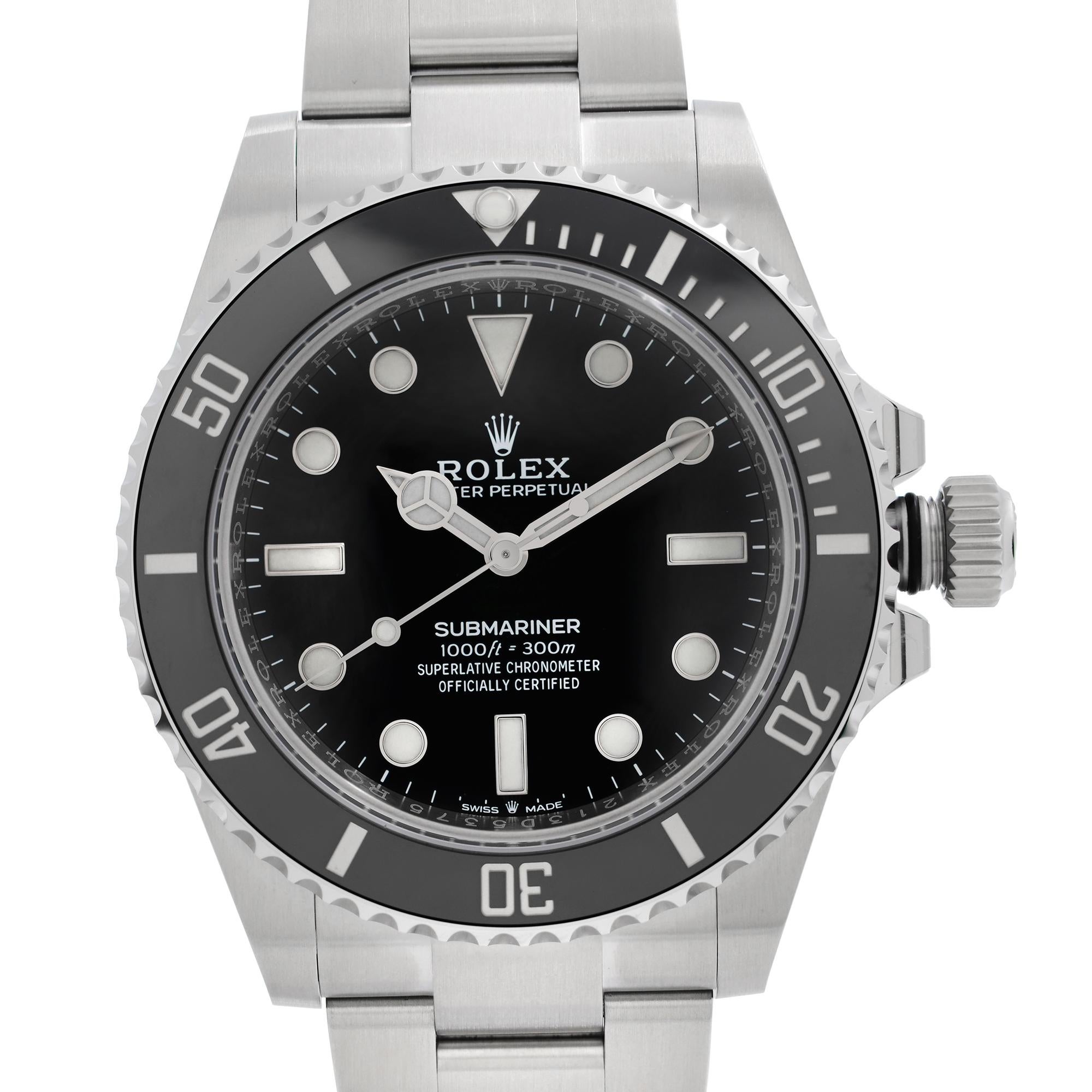 Unworn Rolex Submariner No Date 41mm Steel Ceramic Black Dial Automatic Watch 124060. Come with a 2021 Card. This Beautiful Timepiece Is Powered by Mechanical (Automatic) Movement & Features: Round Stainless Steel Case with a Stainless Steel Oyster