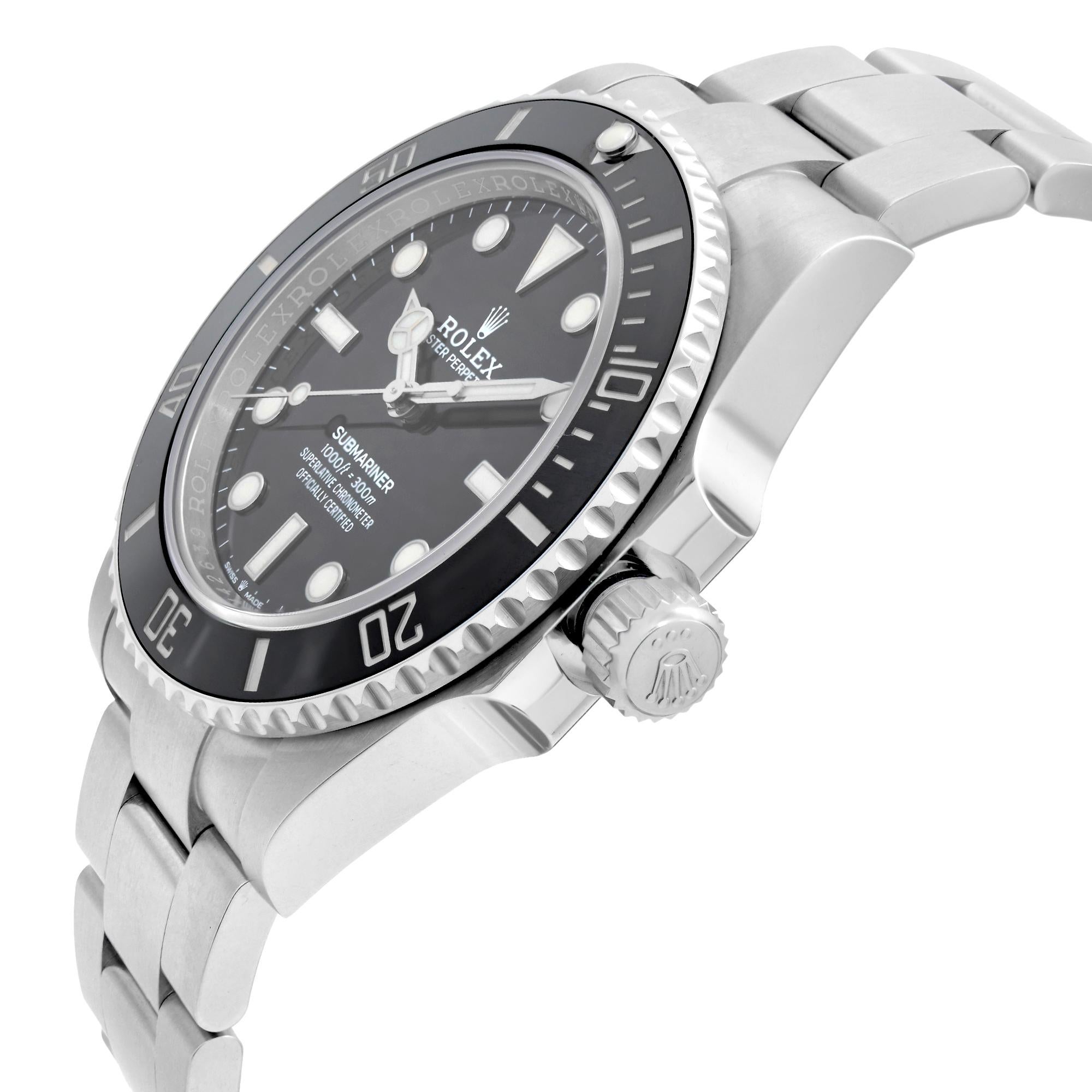 Rolex Submariner No Date Steel Black Dial Automatic Mens Watch 124060BKSO In Excellent Condition For Sale In New York, NY