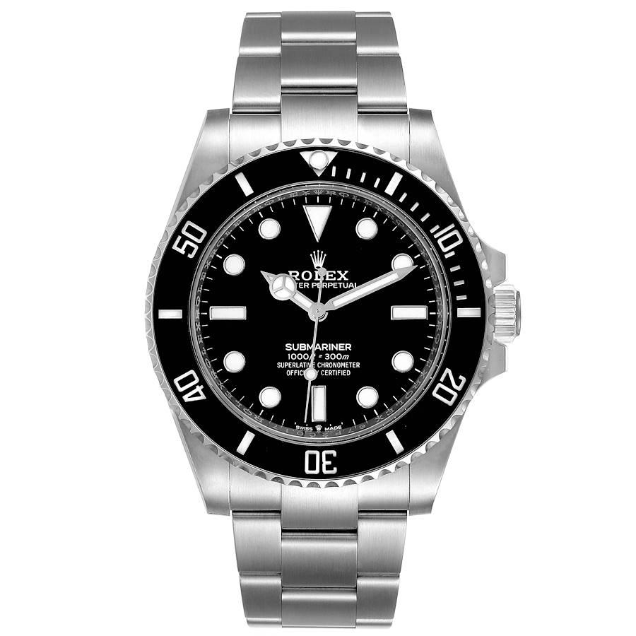 Rolex Submariner Non-Date Ceramic Bezel Steel Mens Watch 124060 Unworn. Officially certified chronometer self-winding movement. Stainless steel case 41.0 mm in diameter. Rolex logo on a crown. Special time-lapse unidirectional rotating Cerachrom