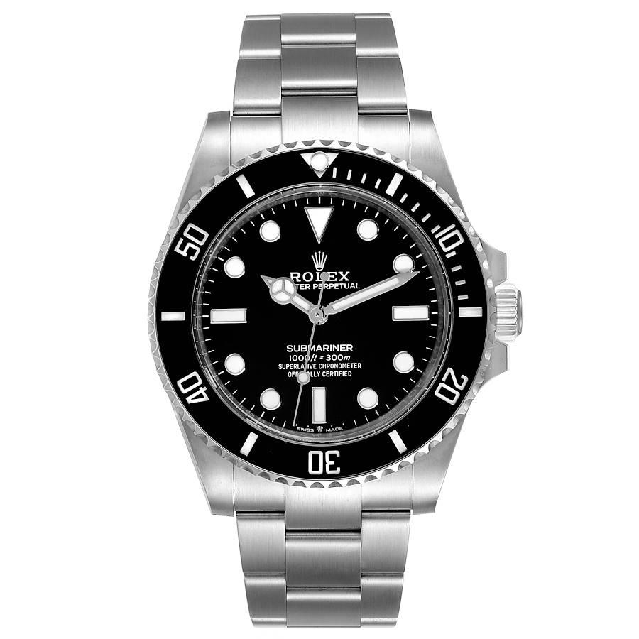 Rolex Submariner Non-Date Ceramic Bezel Steel Mens Watch 124060 Unworn. Officially certified chronometer self-winding movement. Stainless steel case 41.0 mm in diameter. Rolex logo on a crown. Special time-lapse unidirectional rotating Cerachrom