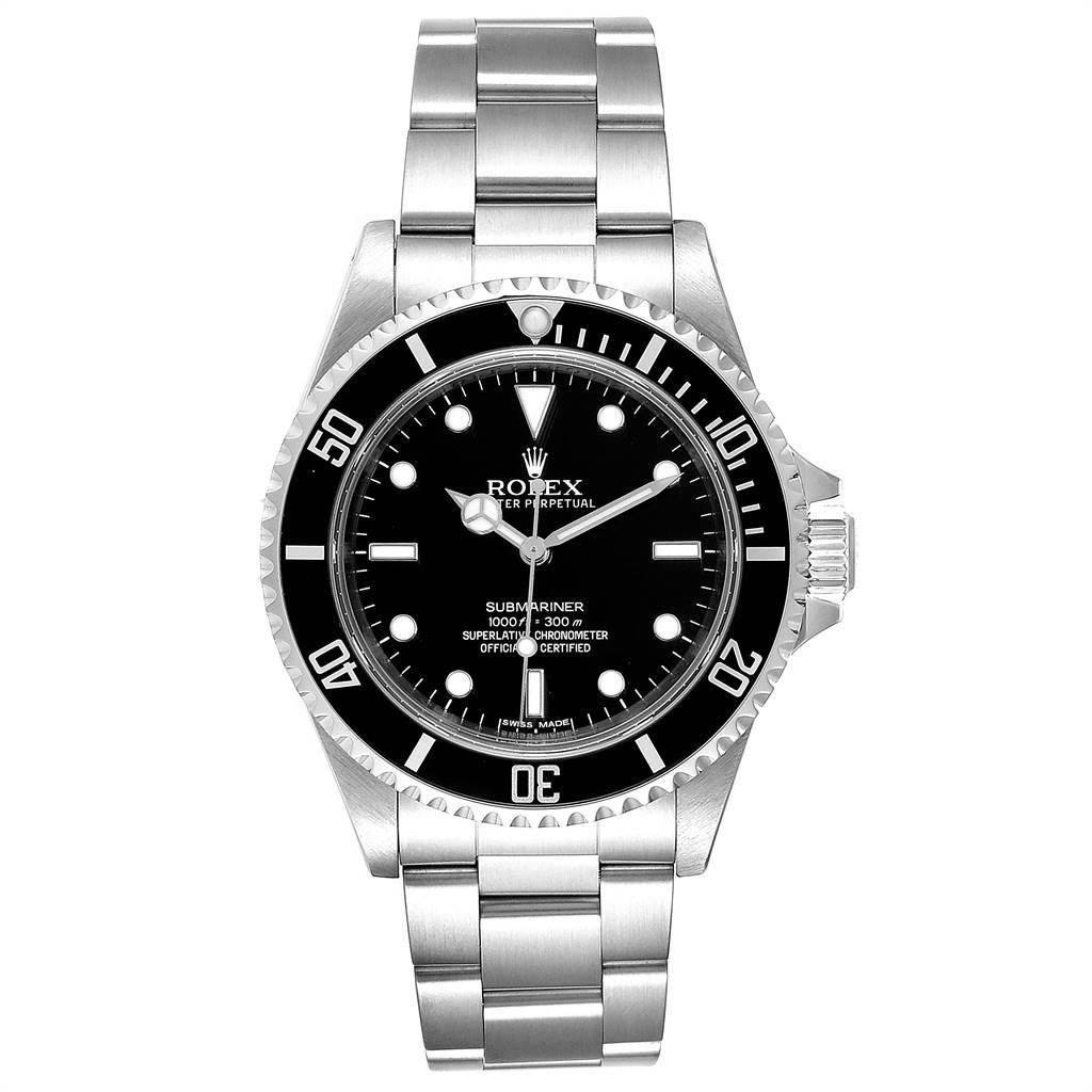 Rolex Submariner Non-Date Steel Mens Watch 14060 Box Card. Automatic self-winding movement. Stainless steel case 40.0 mm in diameter. Rolex logo on a crown. Special time-lapse unidirectional rotating bezel. Scratch resistant sapphire crystal. Black