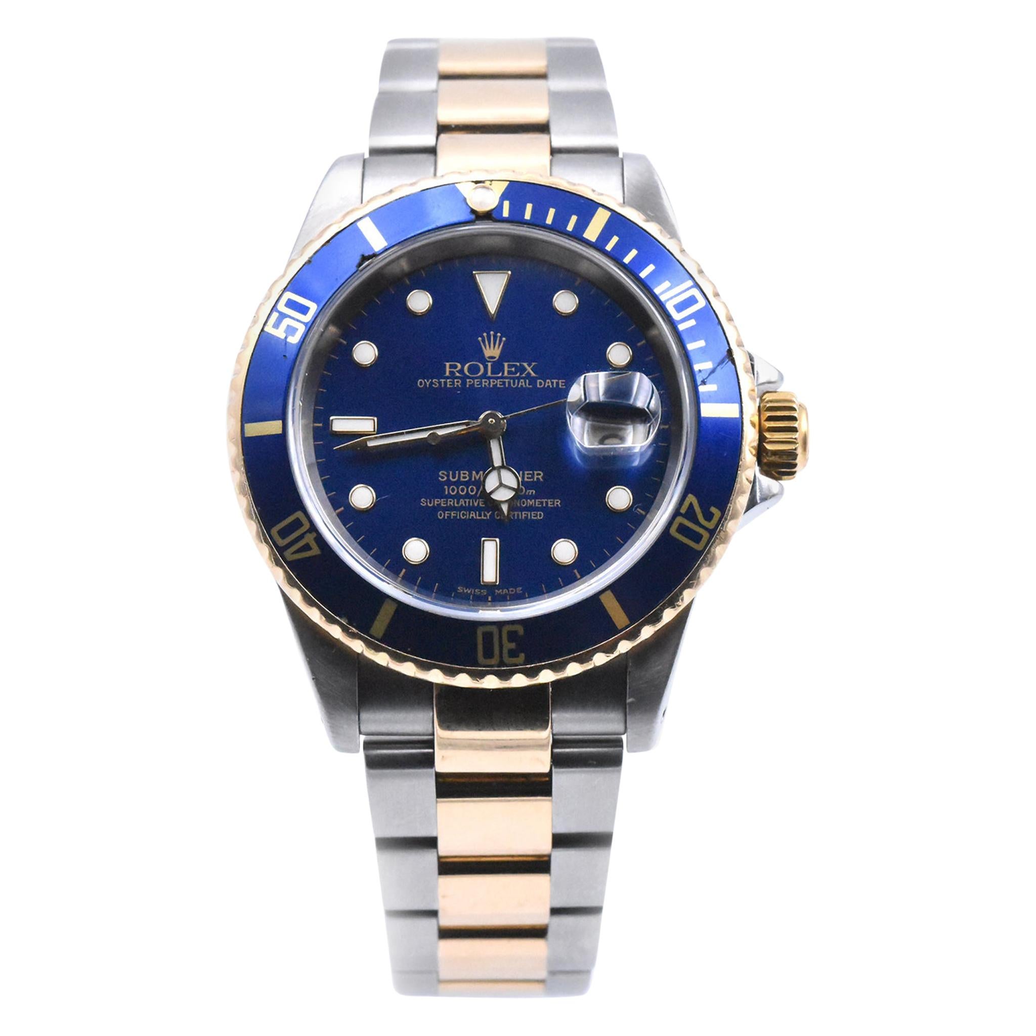 Rolex Submariner Two-Tone Blue Dial Watch Ref 16613