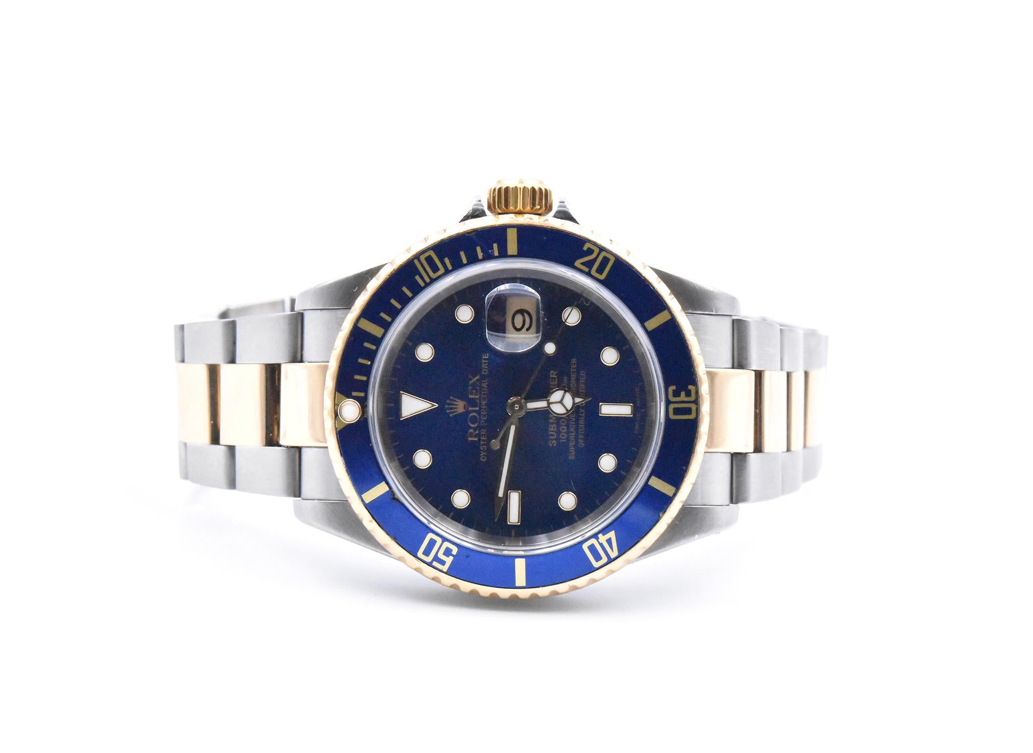 Rolex Submariner Two-Tone Blue Dial Watch Ref 16613 In Excellent Condition In Scottsdale, AZ