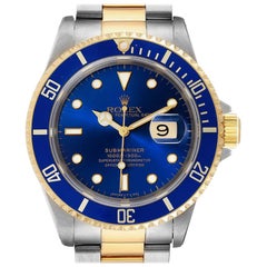 Rolex Submariner Purple Blue Dial Steel Yellow Gold Men's Watch 16613 Box