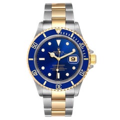 Rolex Submariner Purple Blue Dial Steel Yellow Gold Men's Watch 16613 Box Papers
