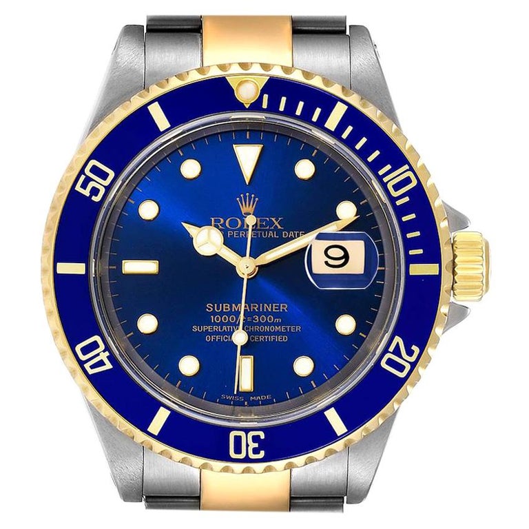 Rolex Submariner Purple Blue Dial Steel Yellow Gold Men's Watch 16613 ...