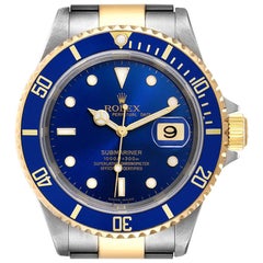 Rolex Submariner Purple Blue Dial Steel Yellow Gold Men's Watch 16613 Box Papers