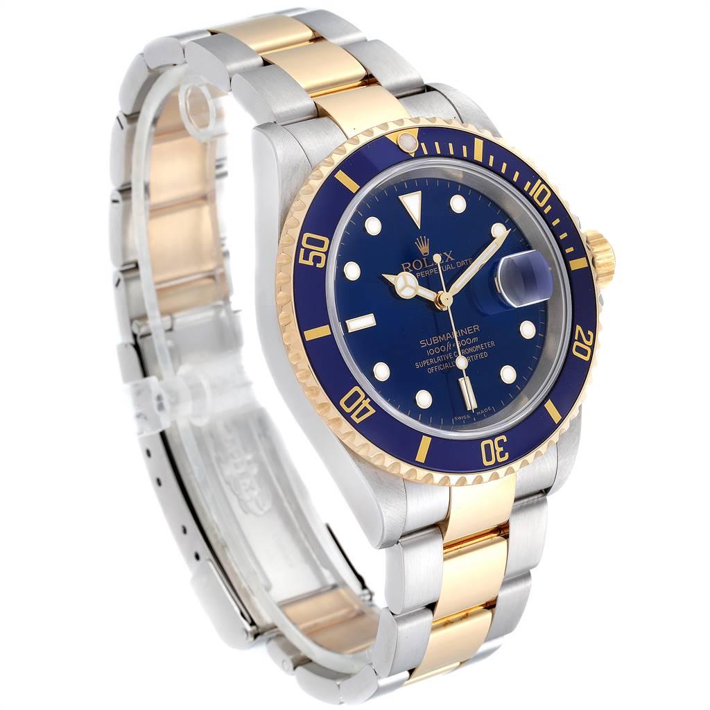 Rolex Submariner Purple Blue Dial Steel Yellow Gold Men's Watch 16613 In Excellent Condition In Atlanta, GA