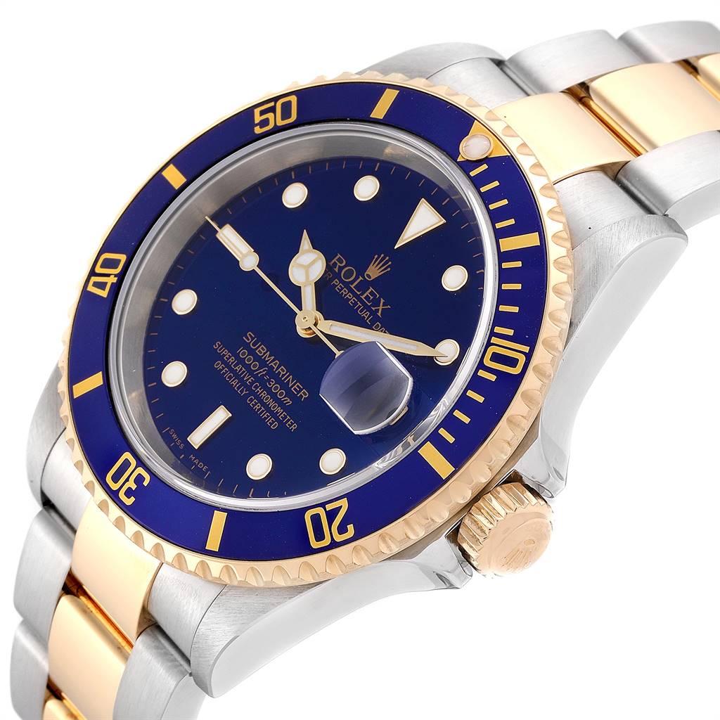 Rolex Submariner Purple Blue Dial Steel Yellow Gold Men's Watch 16613 2