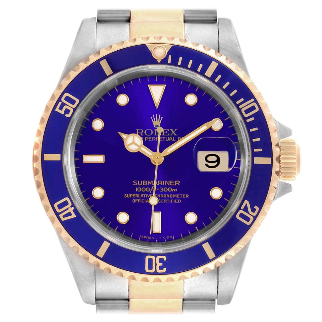 Rolex Submariner Purple Blue Dial Steel Yellow Gold Men's Watch 16613 For Sale