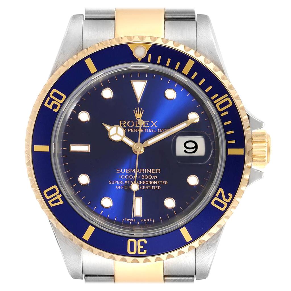 Rolex Submariner Purple Blue Dial Steel Yellow Gold Men's Watch 16613
