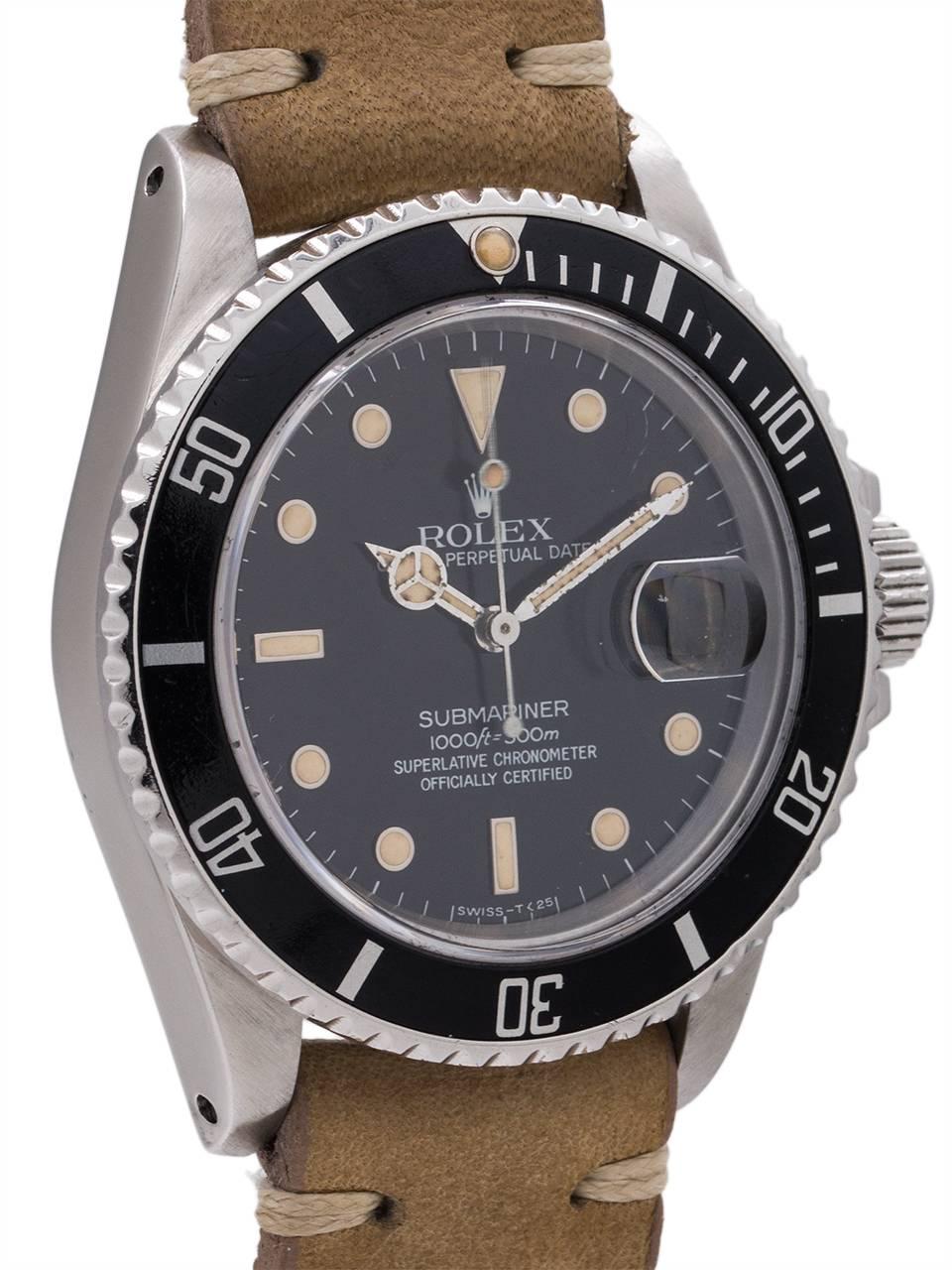 Rolex Stainless Steel Submariner Transitional Automatic Wristwatch, circa 1986 In Excellent Condition In West Hollywood, CA