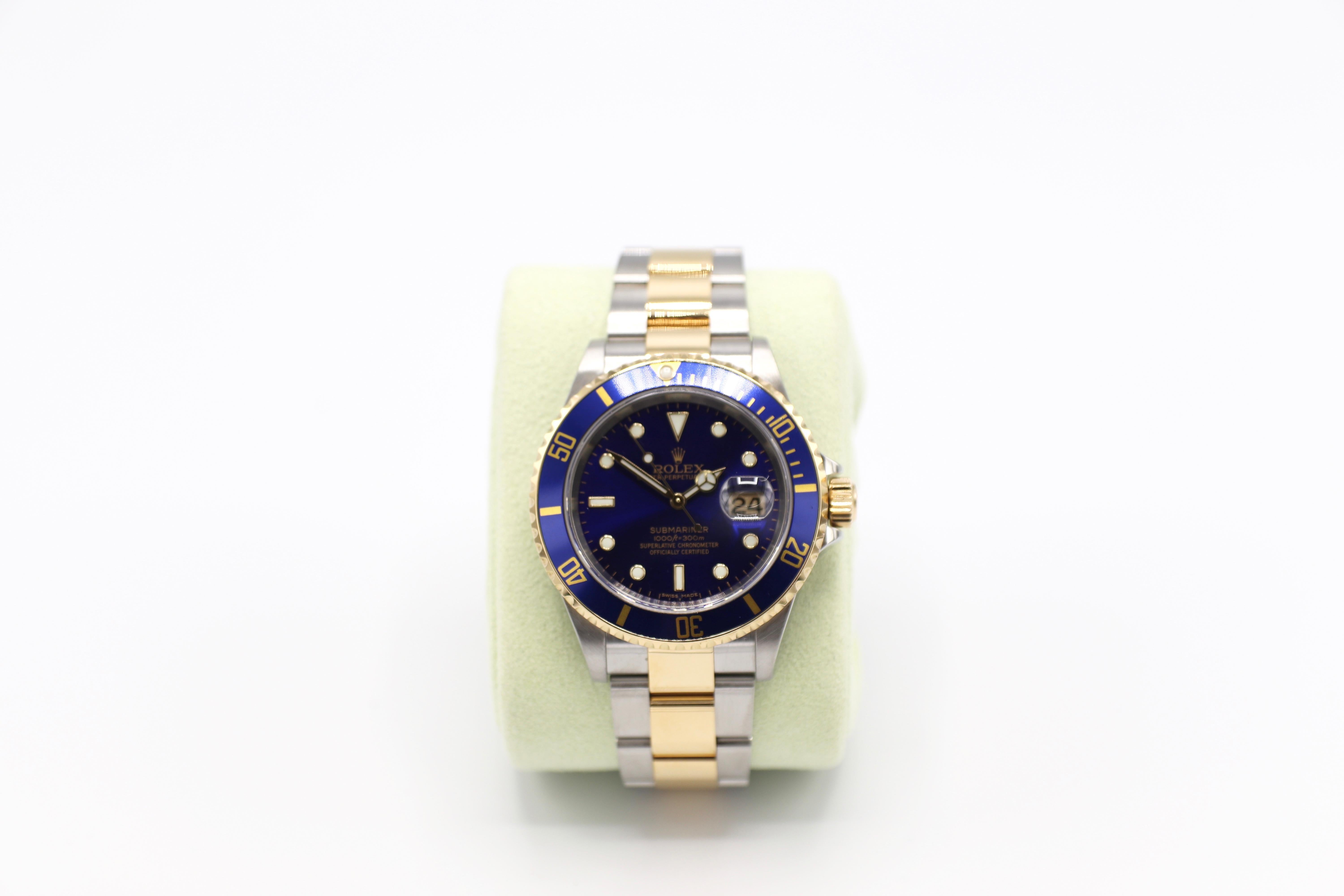 Rolex Submariner Reference 16613 Two-Tone Gold Stainless Blue Dial/Bezel Watch In Good Condition In  Baltimore, MD