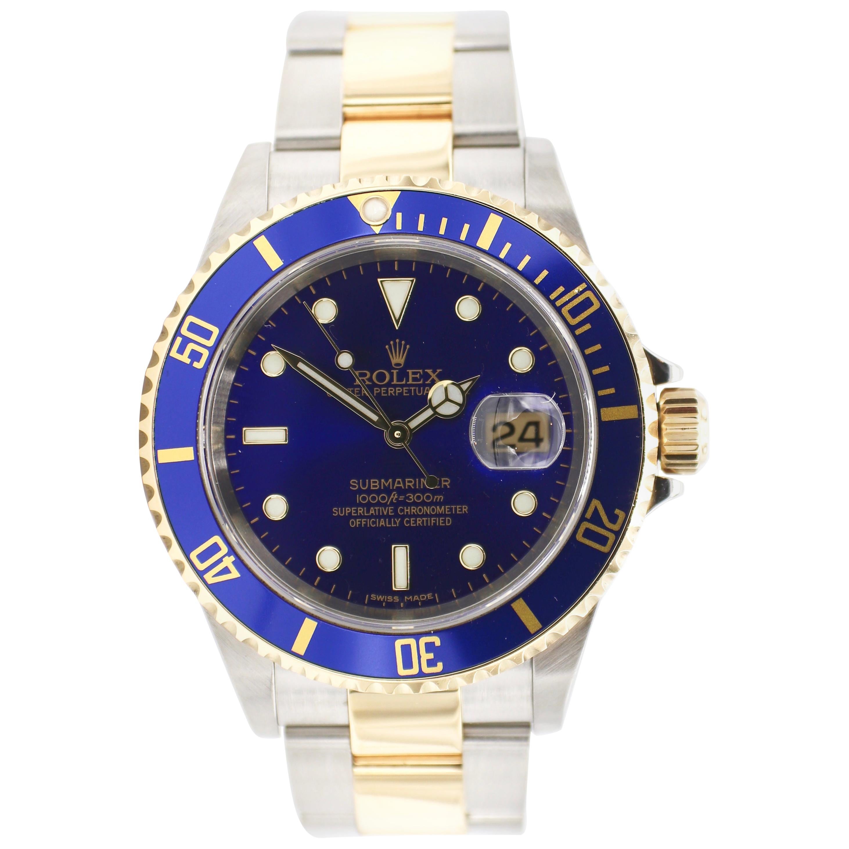 Rolex Submariner Reference 16613 Two-Tone Gold Stainless Blue Dial/Bezel Watch
