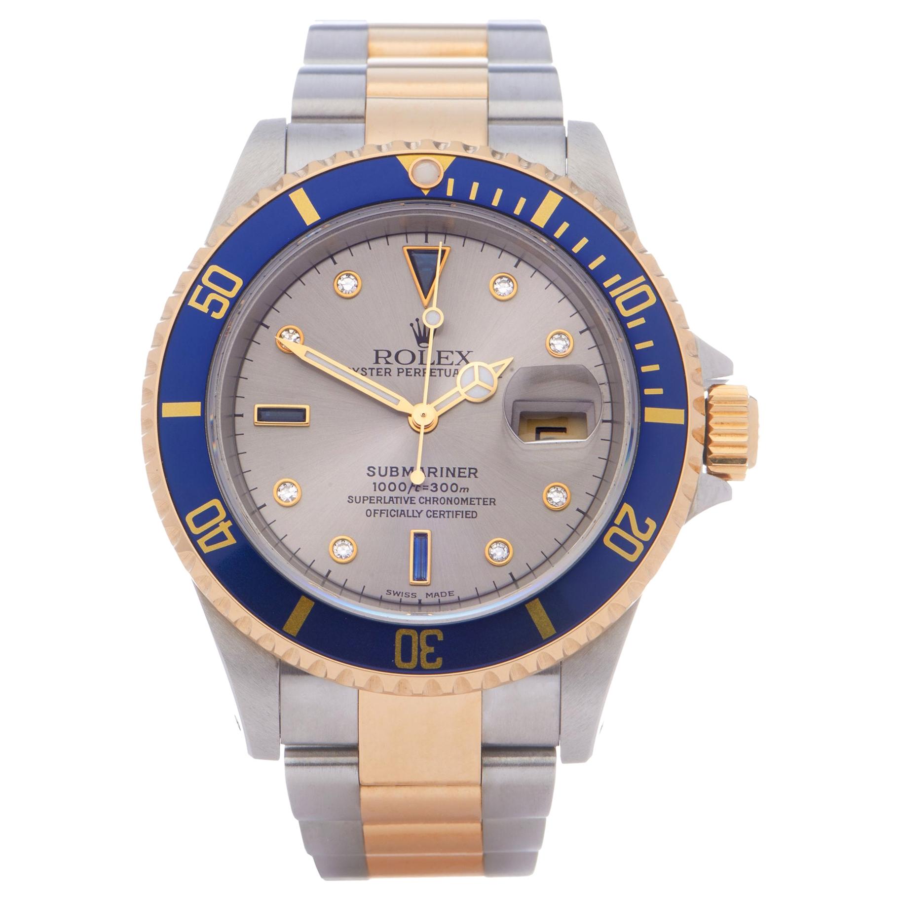 Rolex Submariner Serti 16613 Men Yellow Gold & Stainless Steel 0 Watch