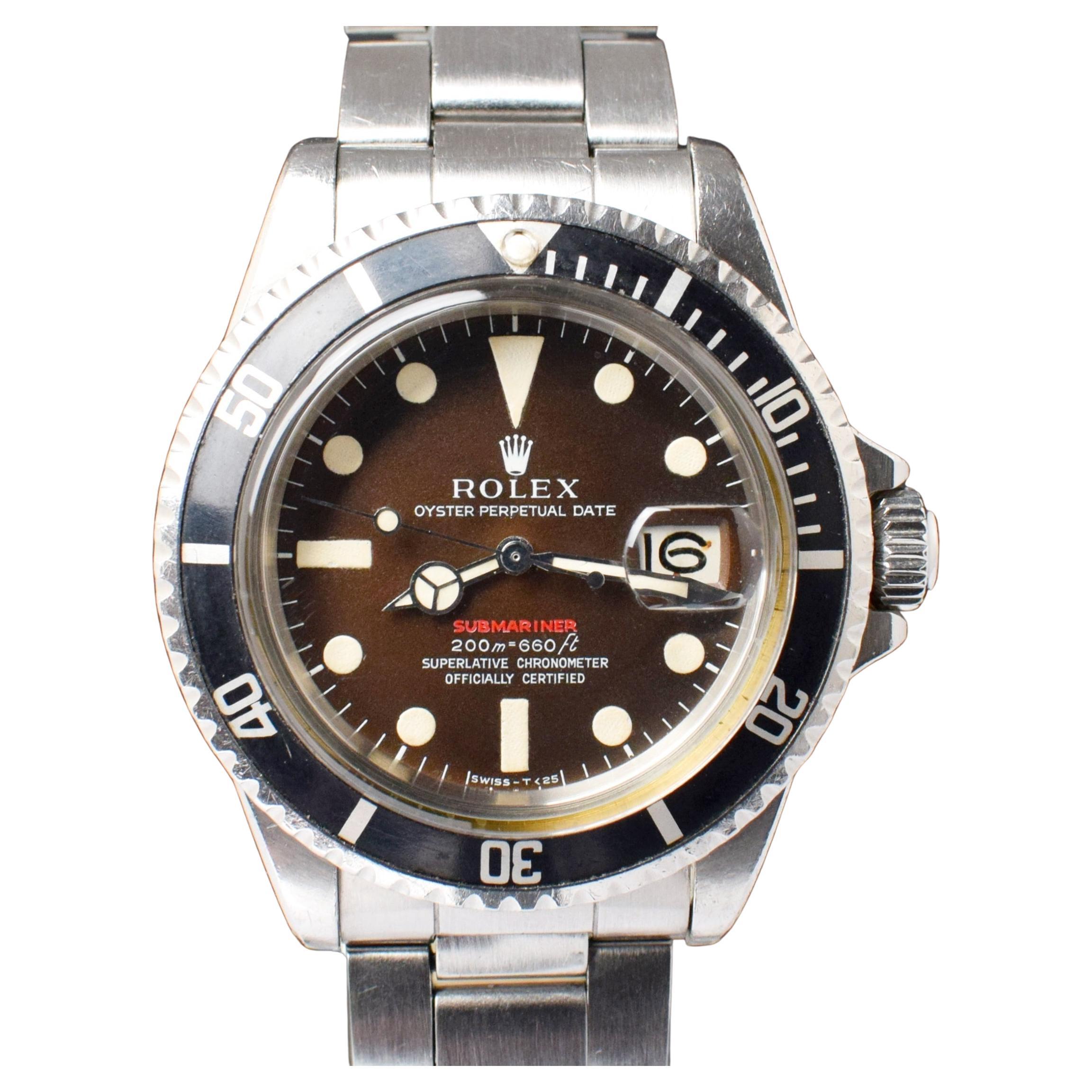 Rolex Submariner Single Red MK II 1680 Tropical Brown Steel Automatic Watch 1969 For Sale