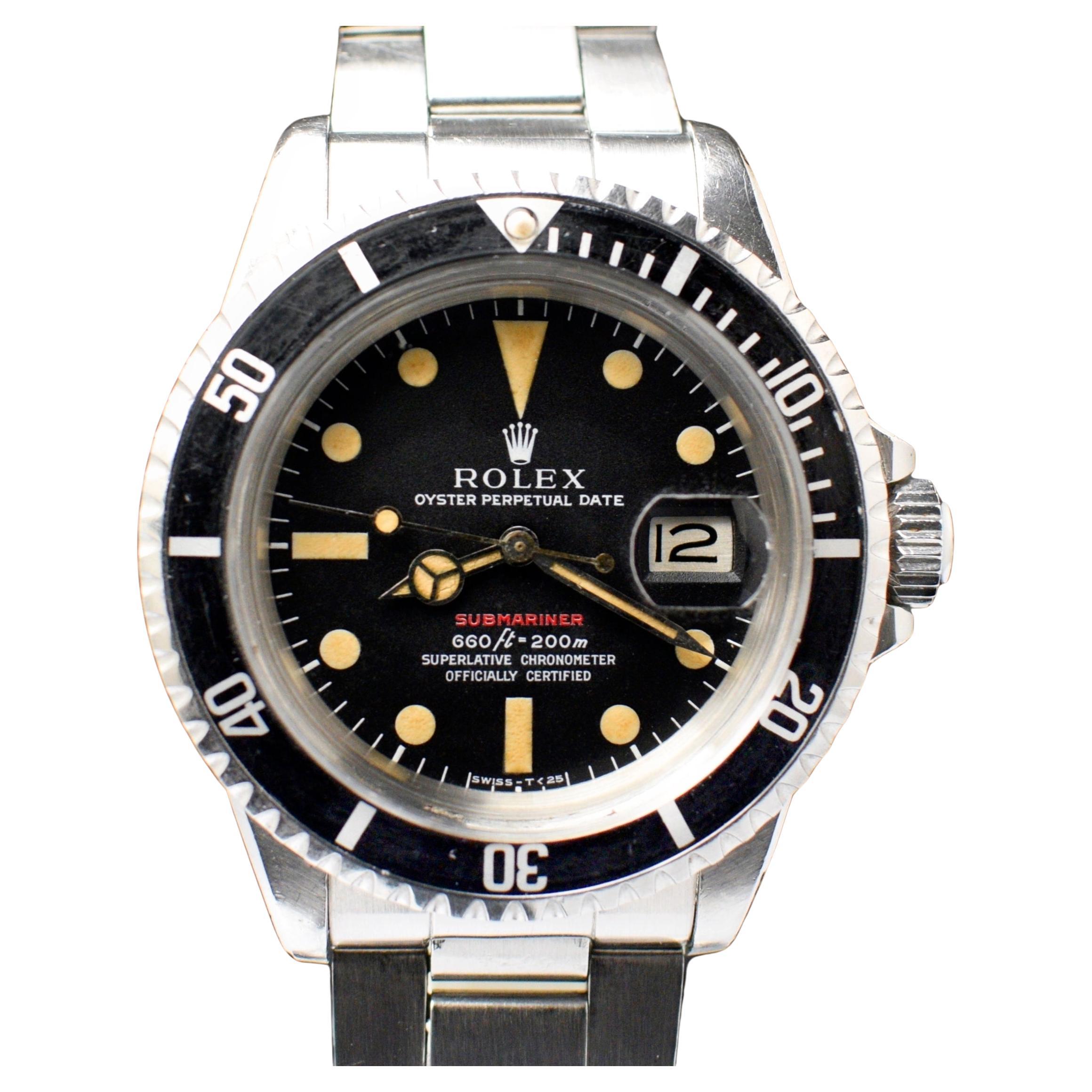 Rolex Submariner Single Red MK IV Creamy 1680 Steel Automatic Watch 1971 For Sale