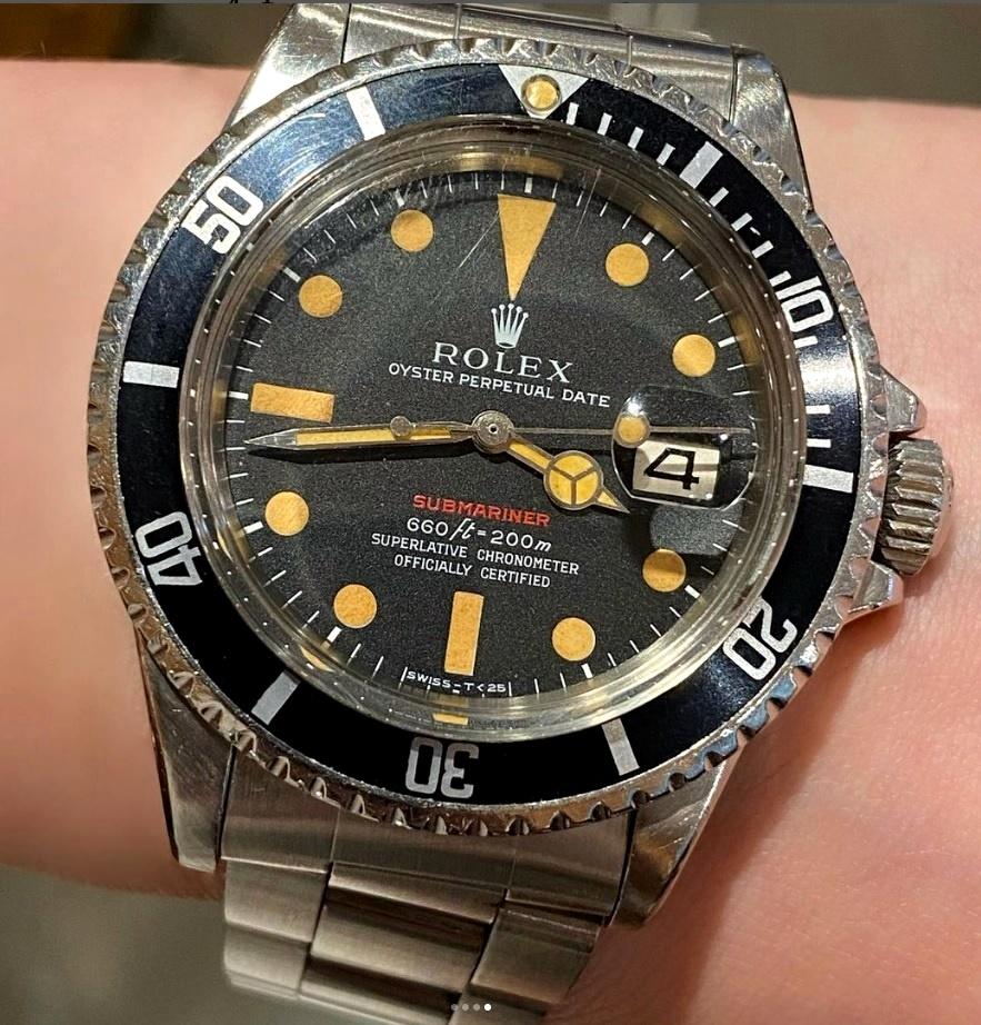 Rolex Submariner Single Red MK IV Pumpkin 1680 Steel Automatic Watch 1970 In Fair Condition For Sale In Central & Western District, HK