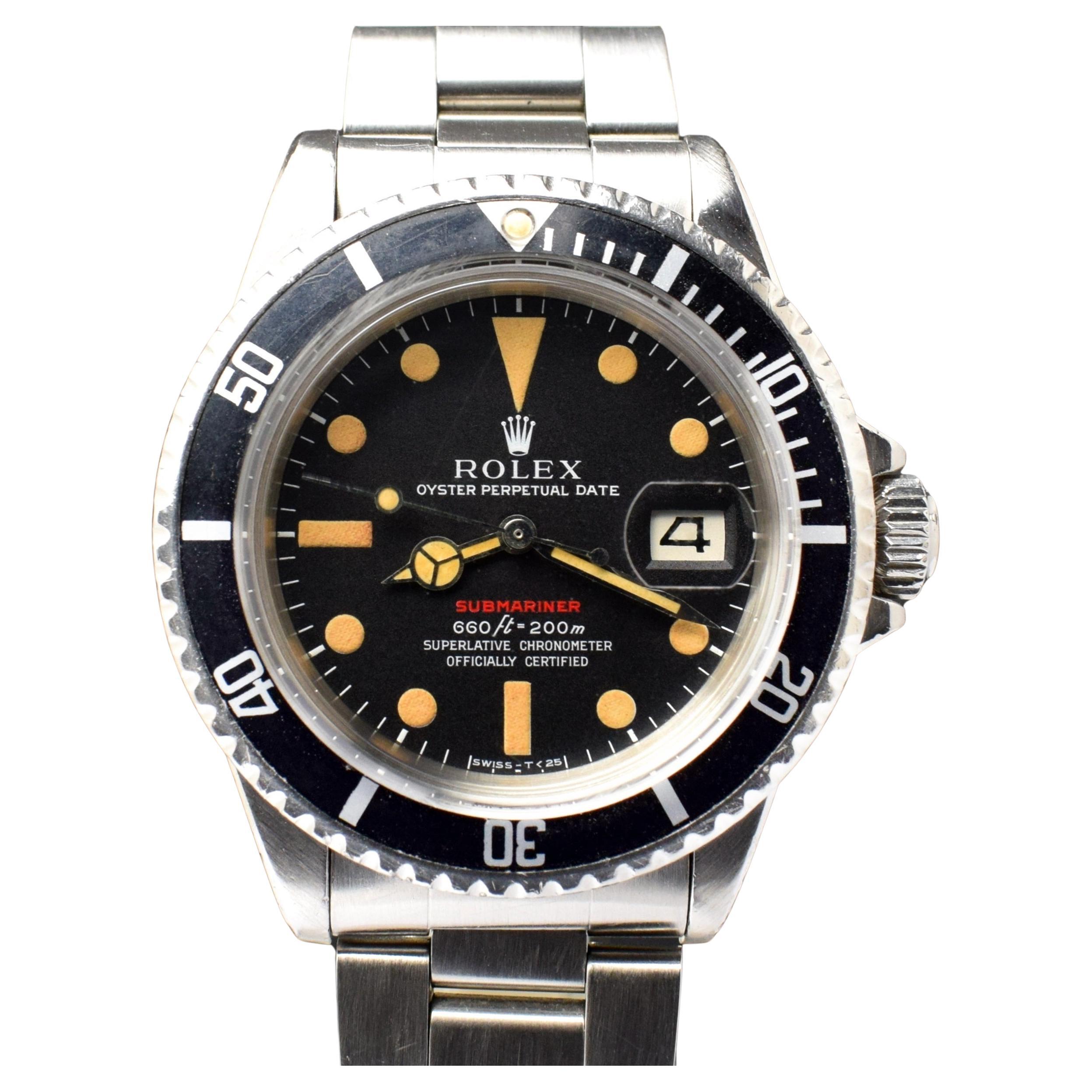 Rolex Submariner Single Red MK IV Pumpkin 1680 Steel Automatic Watch 1970 For Sale