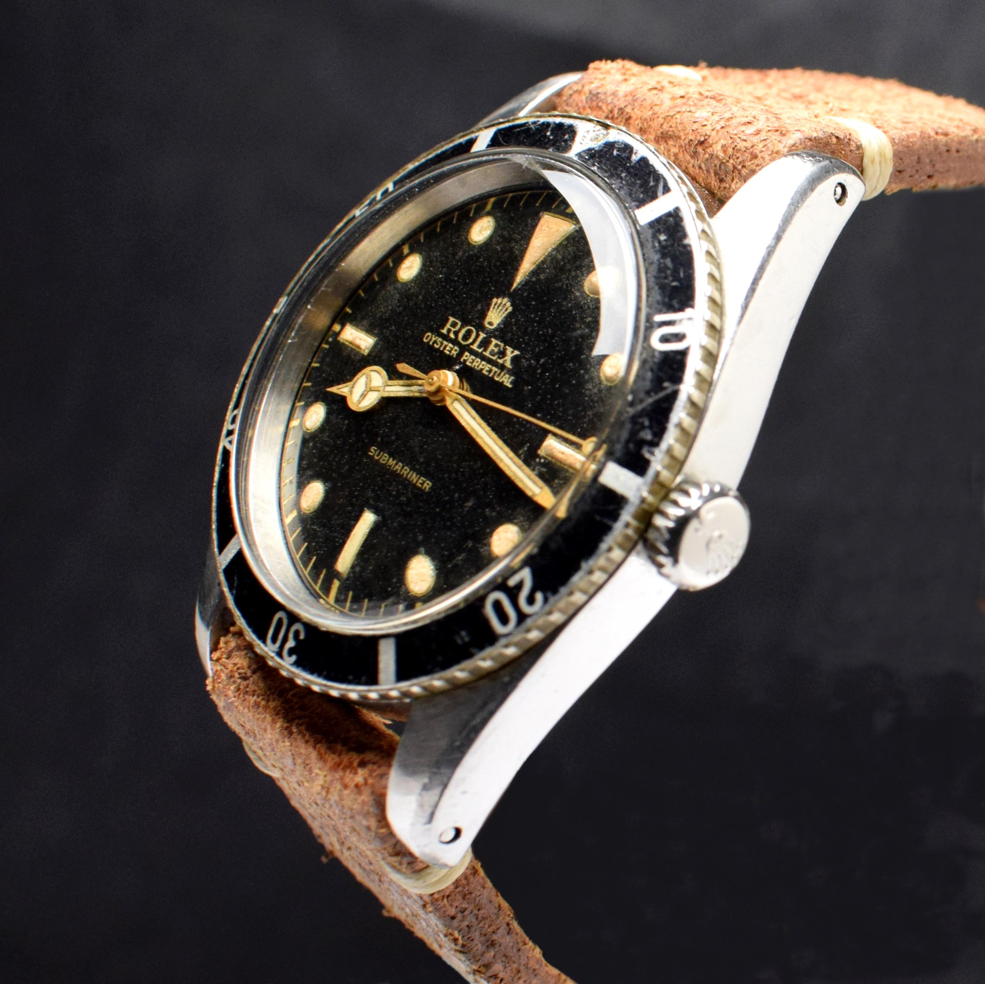 Rolex Submariner Kleine Krone, vergoldetes schwarzes Zifferblatt 6205 aus Stahl, Automatikuhr 1954 für Damen oder Herren im Angebot