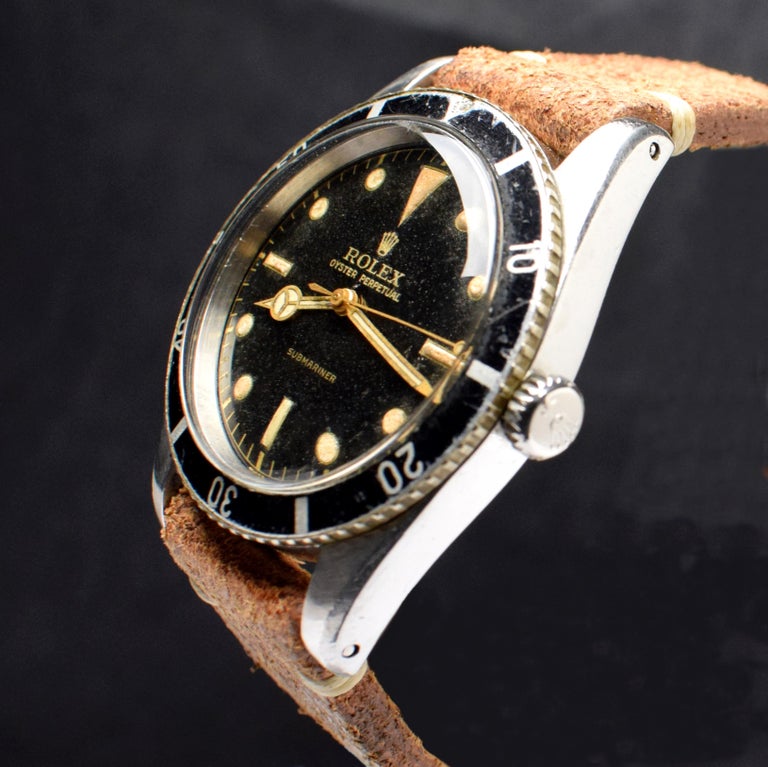 Rolex Submariner Small Crown Gilt Black Dial 6205 Steel Automatic Watch  1954 For Sale at 1stDibs | 1954 rolex submariner, black rolex submariner, rolex  6205