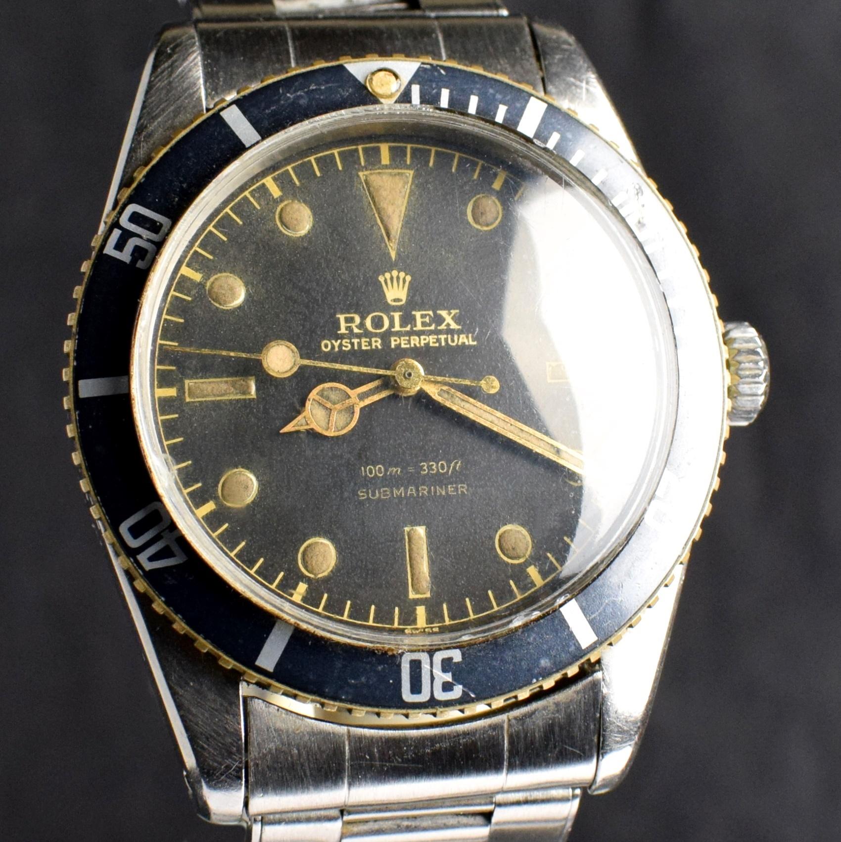  Rolex Submariner, petite montre automatique en acier avec cadran doré en forme de couronne, 1956 Unisexe 