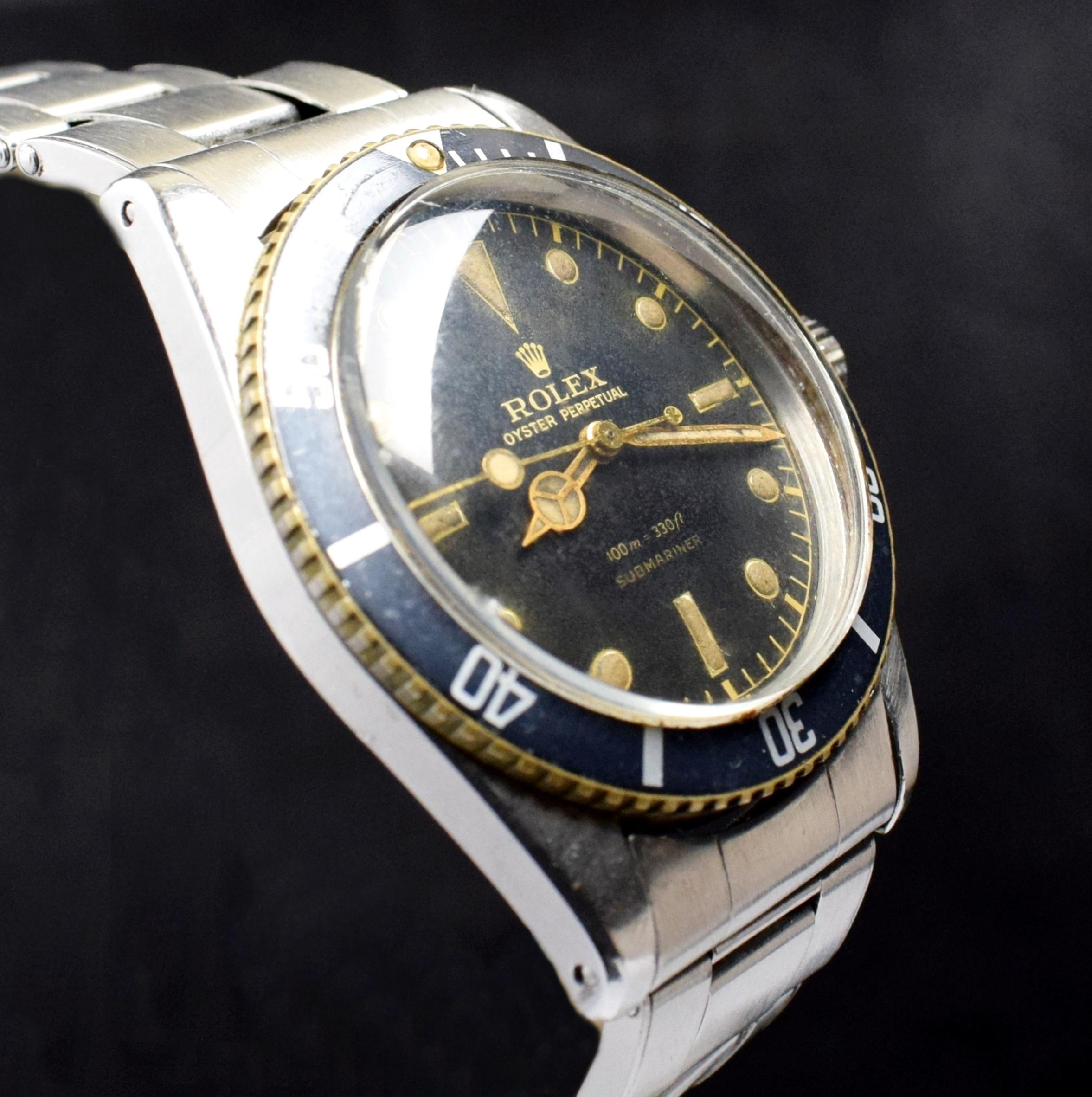 Rolex Submariner, petite montre automatique en acier avec cadran doré en forme de couronne, 1956 1